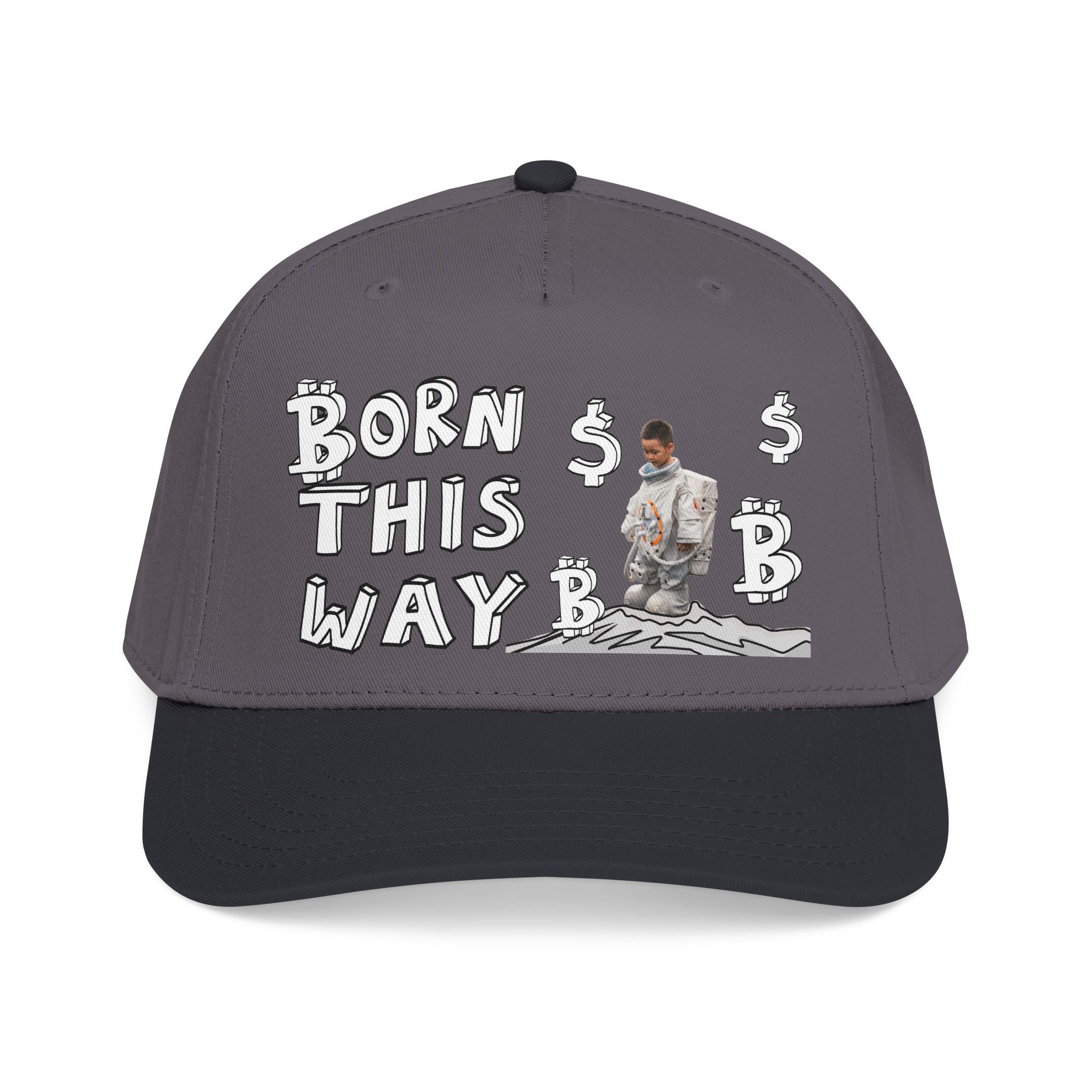 Born This Way graphic Mid Profile Baseball Cap | Crypt Apparel Bitcoin inspired art
