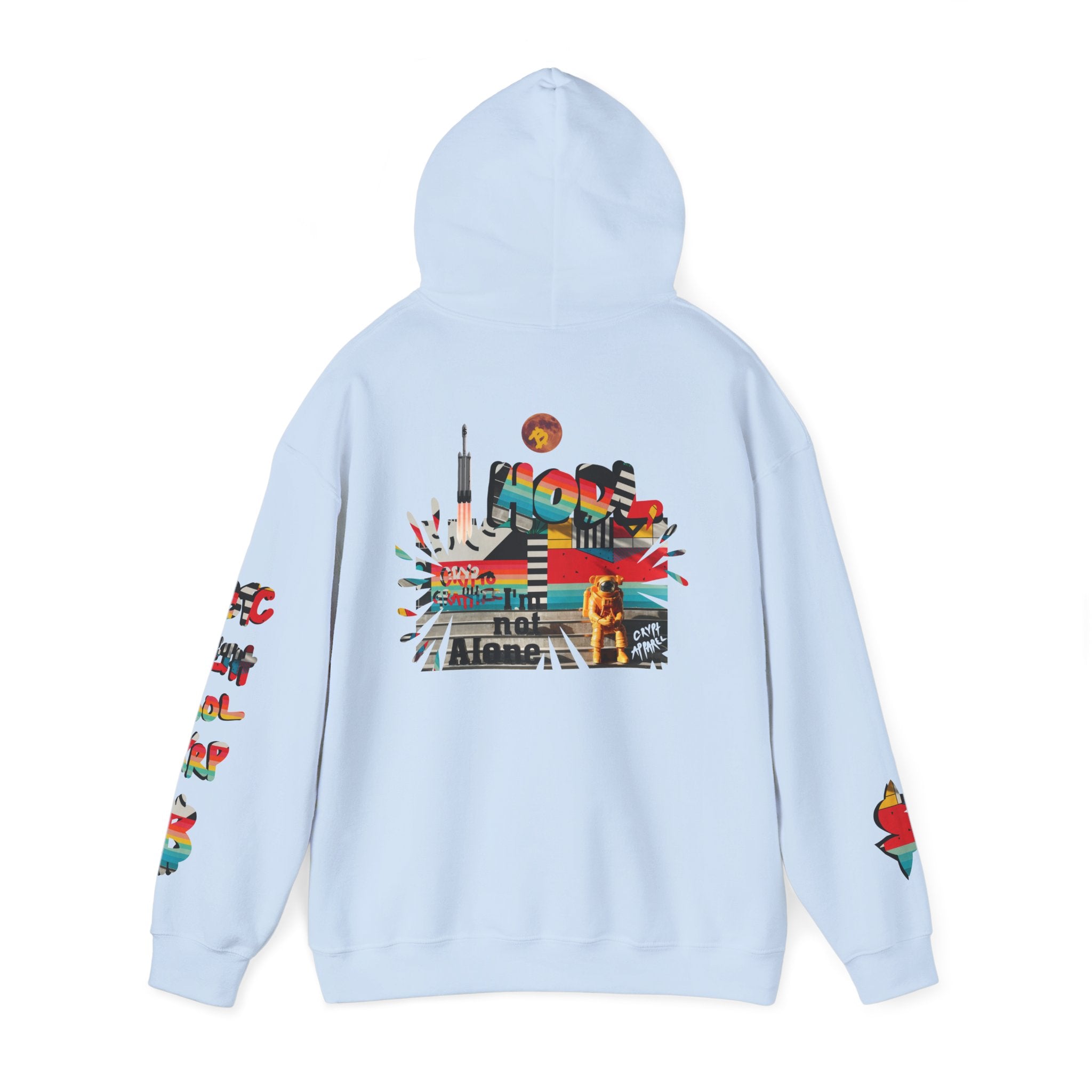 Urban Jungle Crypto Bitcoin Hoodie — Crypt Apparel Astronaut “Not Alone” Graphic Pullover