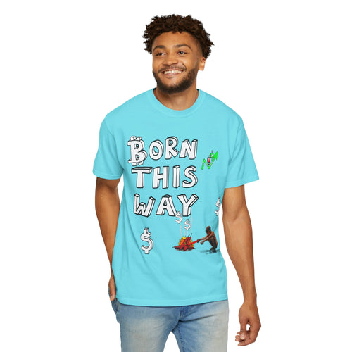Born This Way Bitcoin Crypto Graphic T Shirt by Crypt Apparel features childlike imagination of success