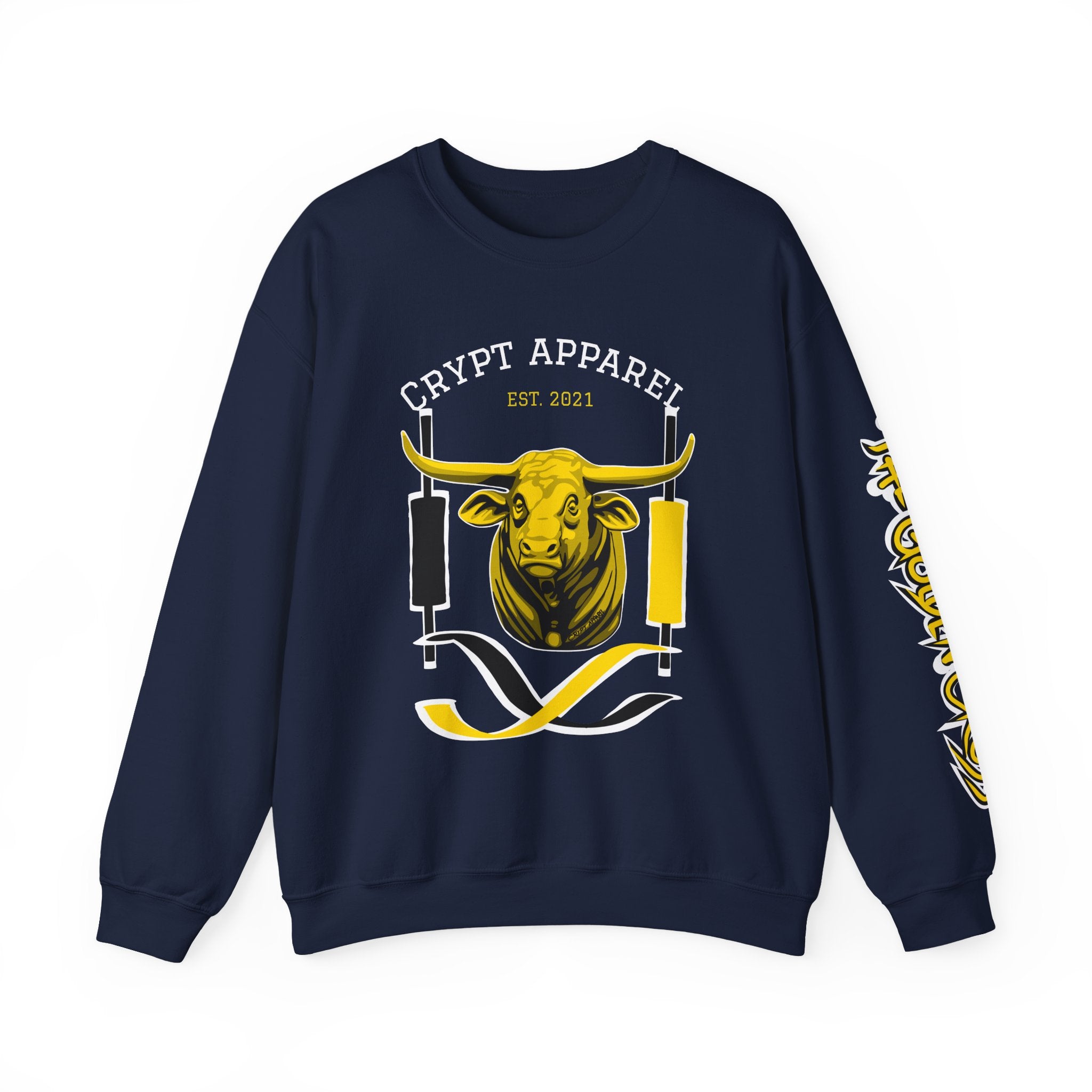 Golden Cross Bull Market Crewneck Sweatshirt – Crypt Apparel Graphic Pullover