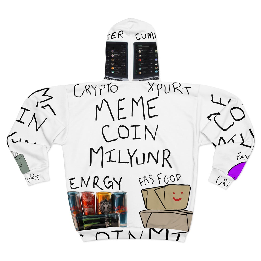 Meme Coin Millionaire Crypto Zip Hoodie — 'Crypt Apparel Meme' All-Over Print