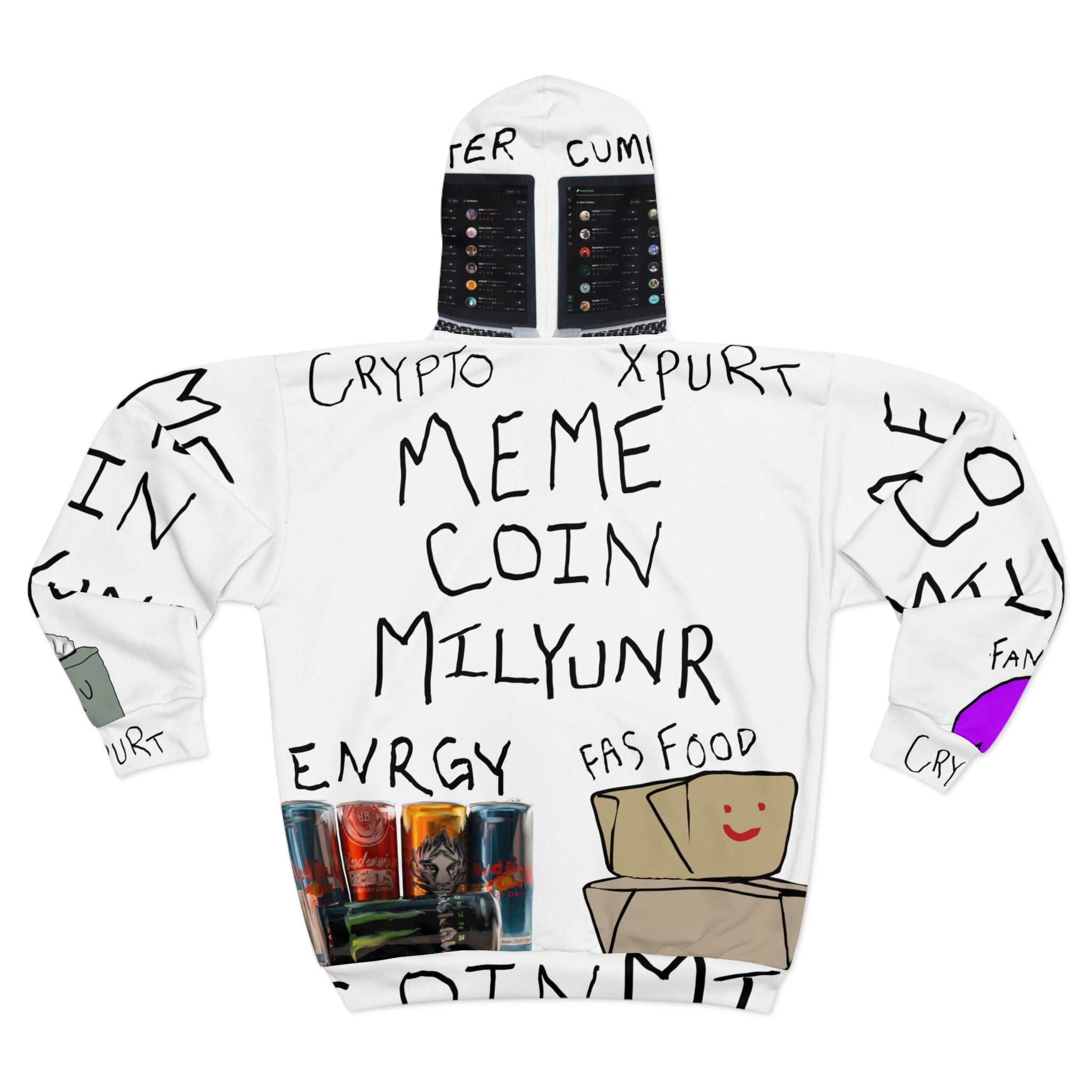 Meme Coin Millionaire Crypto Zip Hoodie — 'Crypt Apparel Meme' All-Over Print