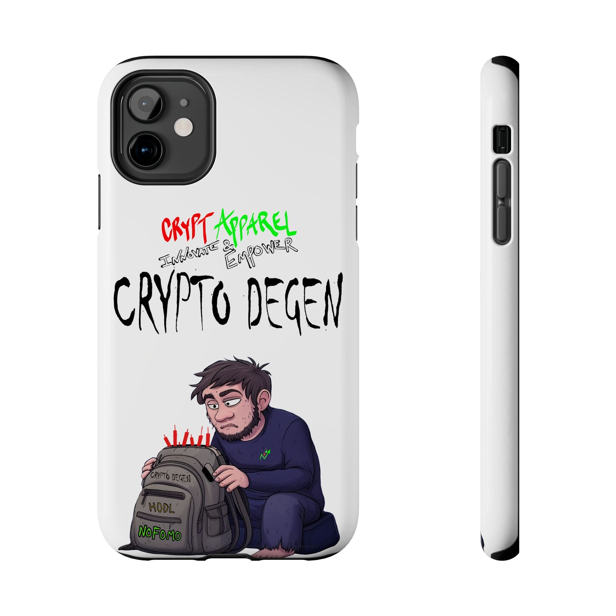 Crypto Degen Tough Phone Case — Cartoon HODL Backpack Design