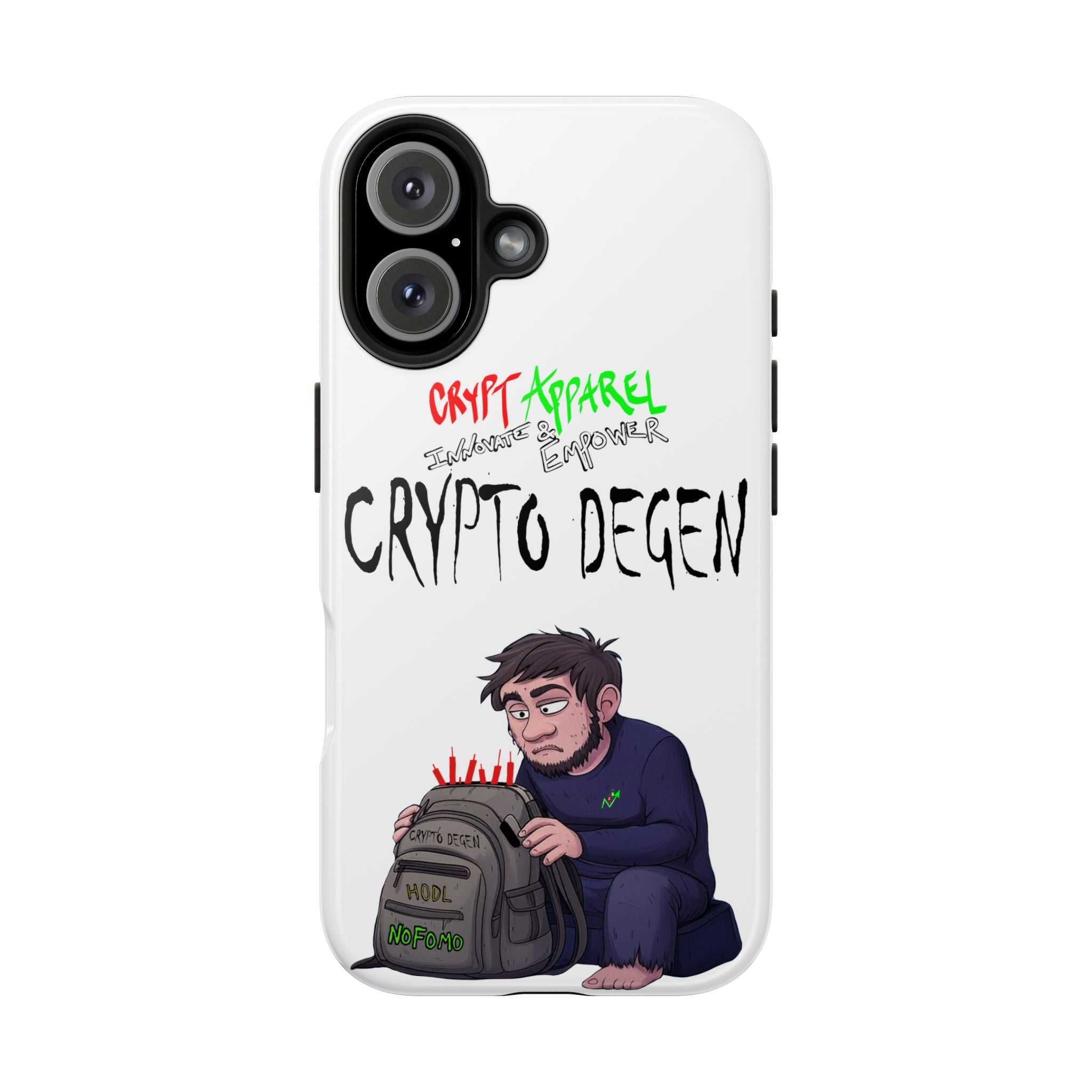 Crypto Degen Tough Phone Case — Cartoon HODL Backpack Design
