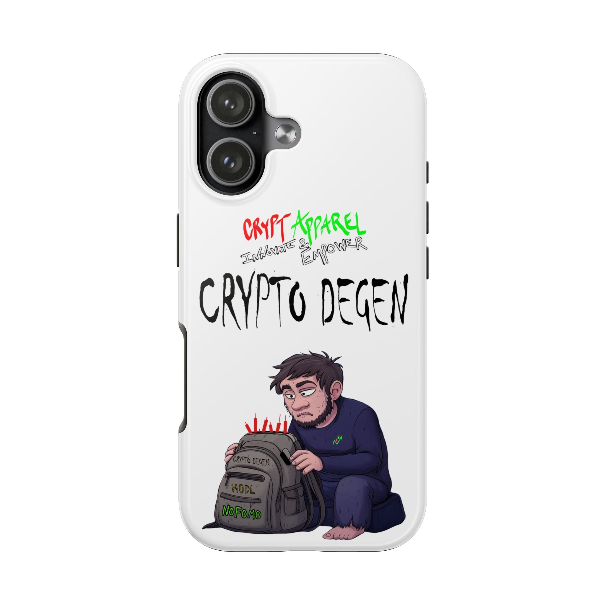 Crypto Degen Tough Phone Case — Cartoon HODL Backpack Design
