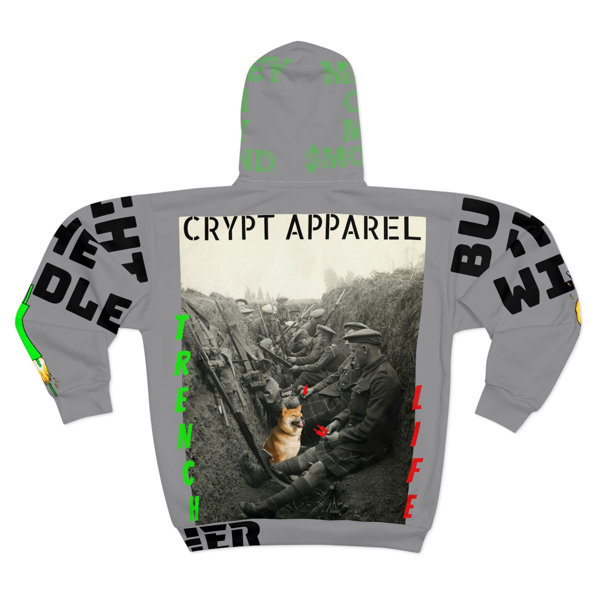 The Trenches Graphic Zip Hoodie — Crypt Apparel AOP Crypto Design