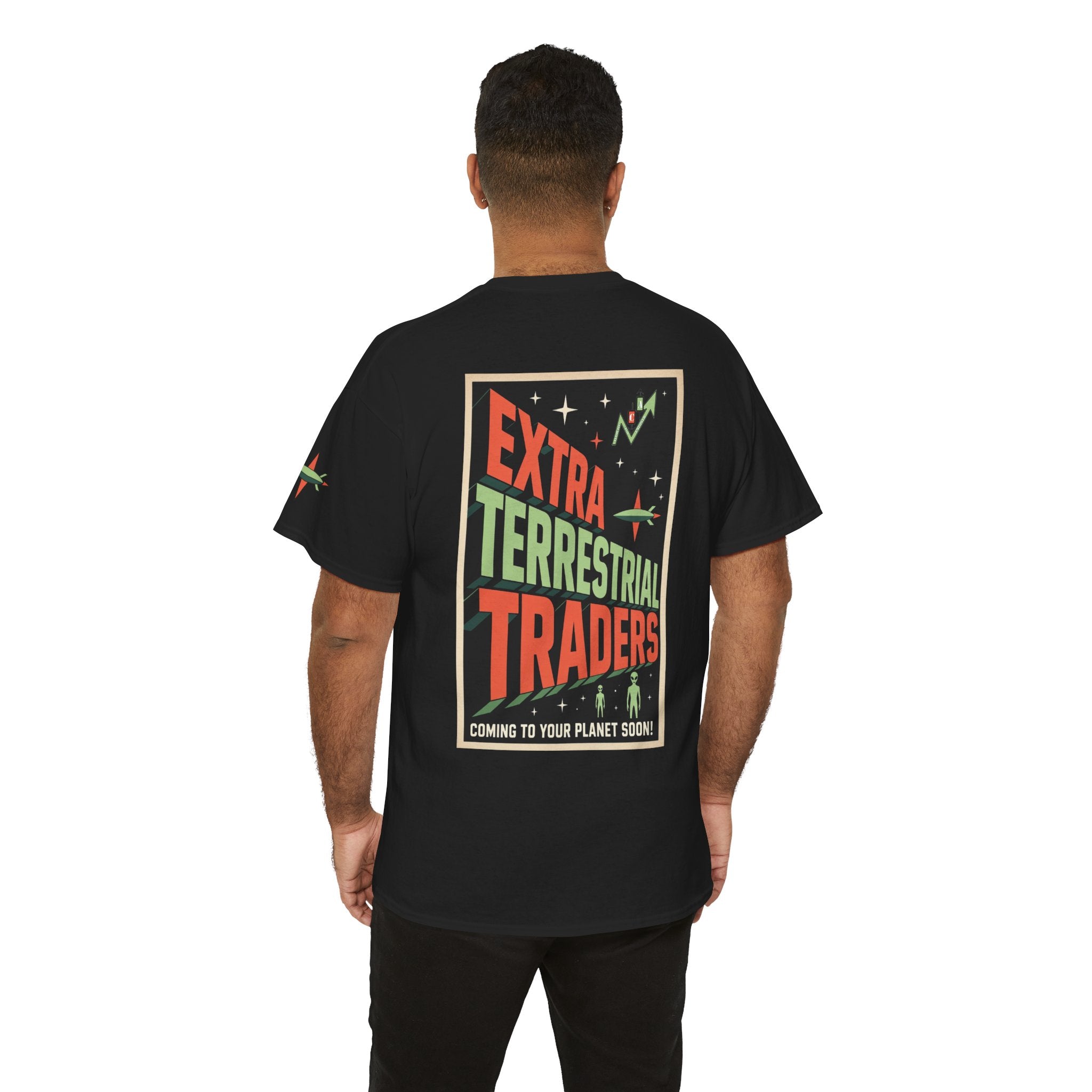 Extra Terrestrial Traders Crypto Graphic Tee — Retro Alien Poster Shirt