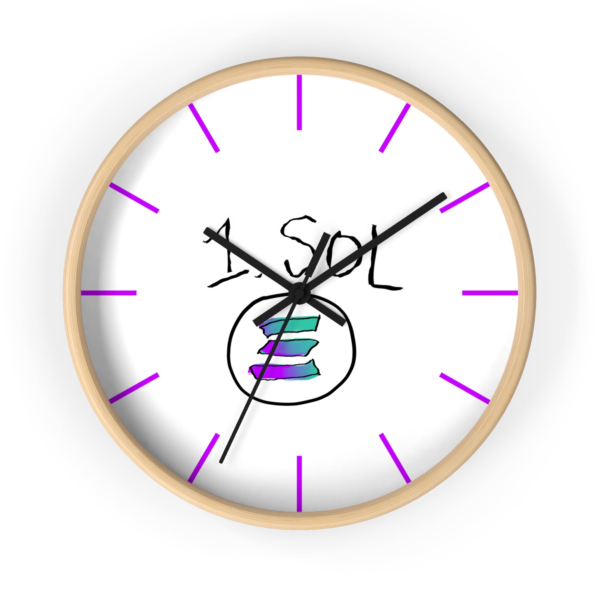 Meme Coin Milyunr crypto degen Wall Clock — Crypt Apparel SOL inspired White Clock with Purple Accents