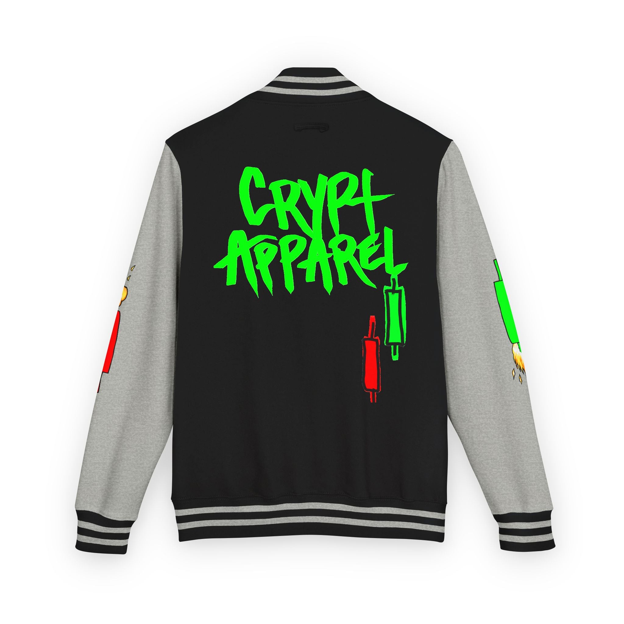 Crypt Apparel Letterman Jacket — 'Crypto Trader' Neon Graffiti Varsity Jacket