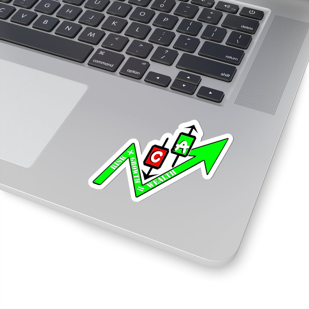 Sticker — Green Trading Arrow with Candlestick Icons (Risk vs Reward)