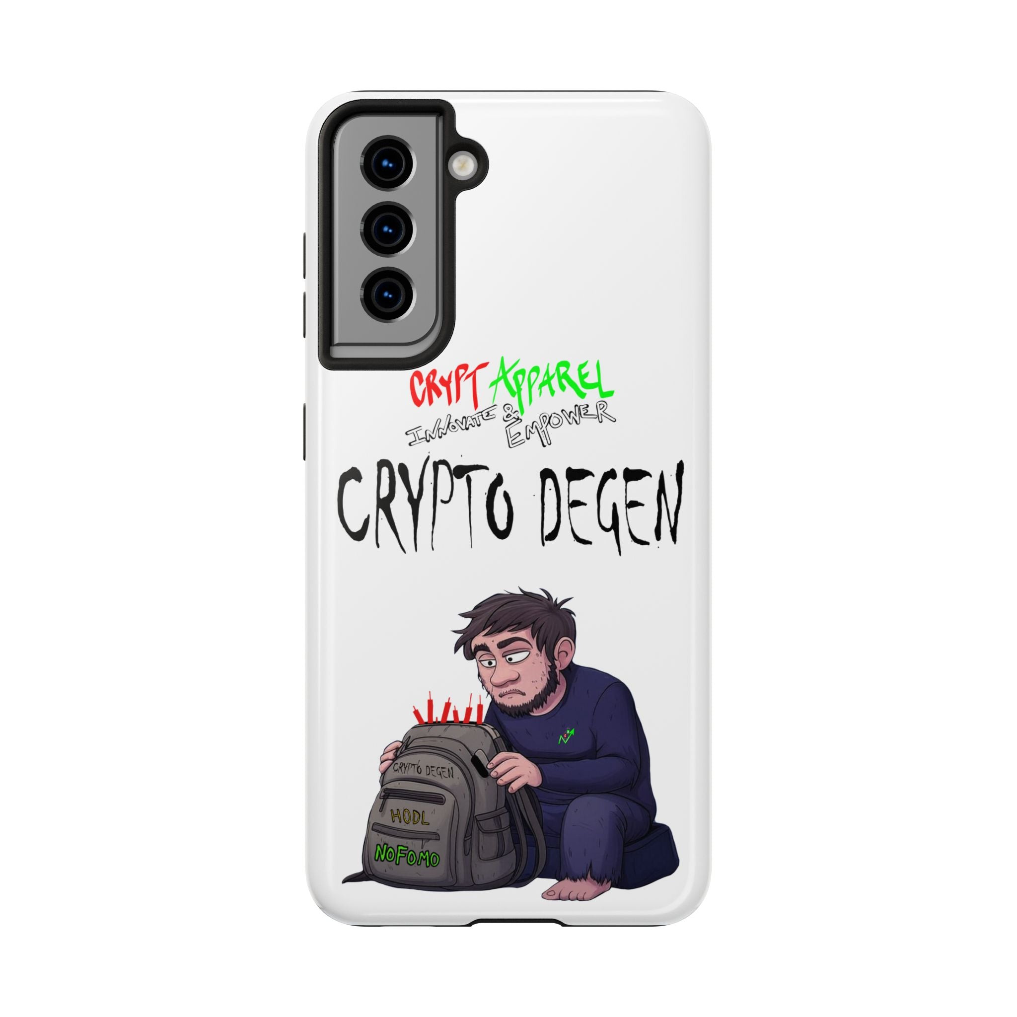 Crypto Degen Tough Phone Case — Cartoon HODL Backpack Design