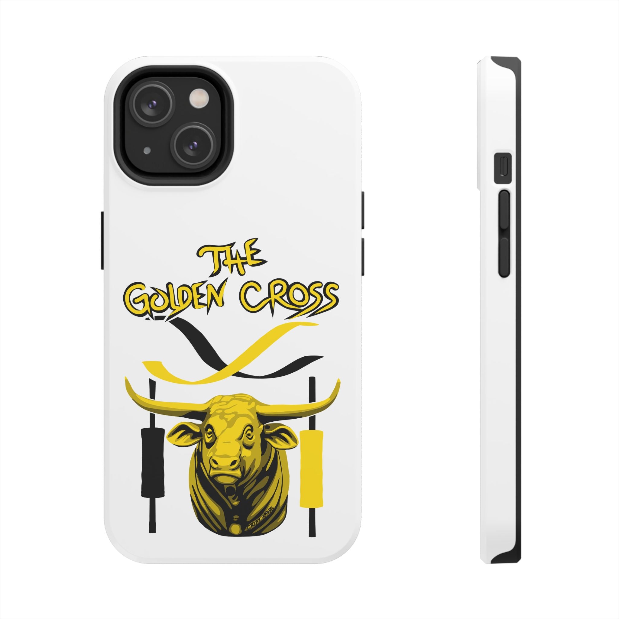 The Golden Cross Tough Phone Case — Crypt Apparel Rugged Crypto Bull Graphic Protective Cover