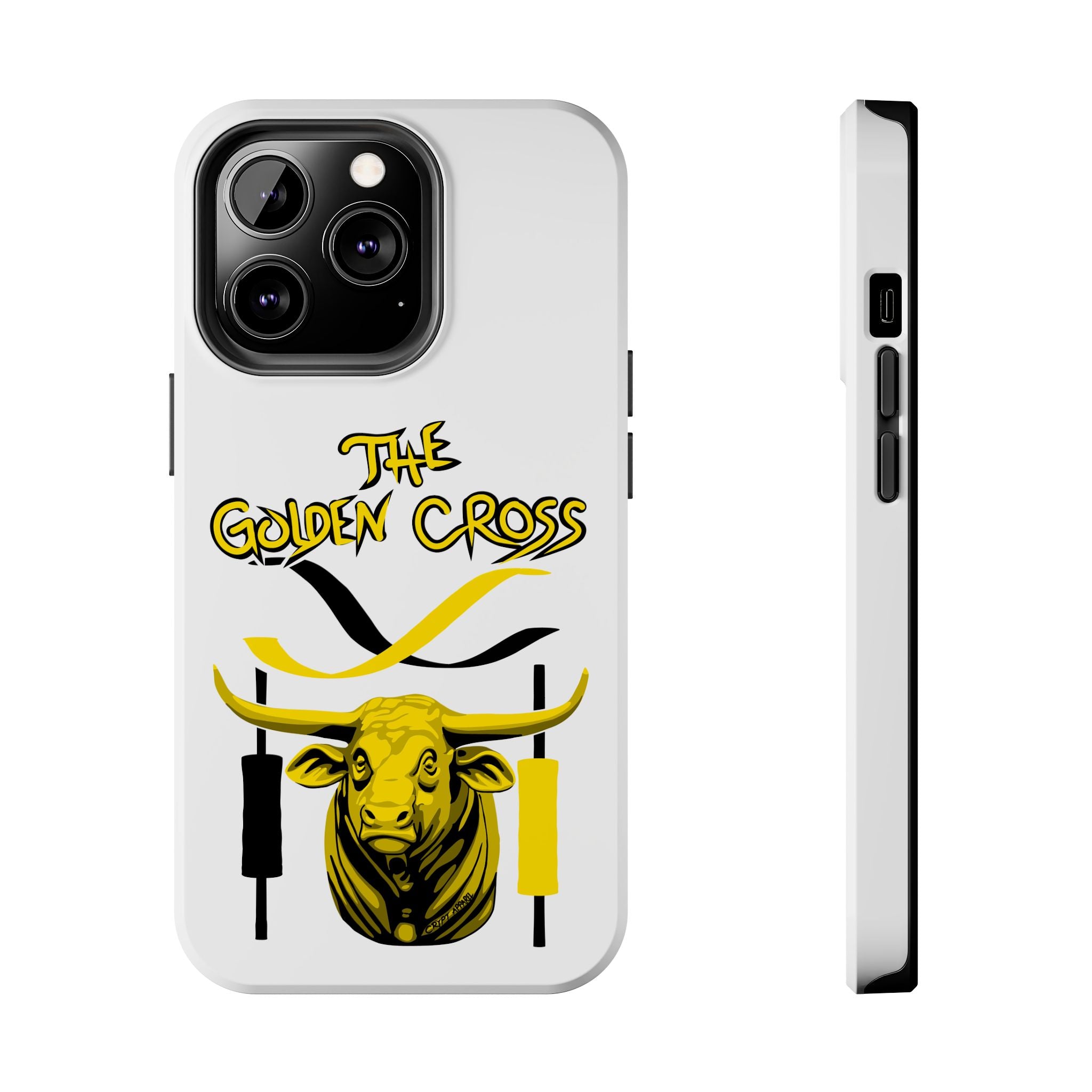 The Golden Cross Tough Phone Case — Crypt Apparel Rugged Crypto Bull Graphic Protective Cover