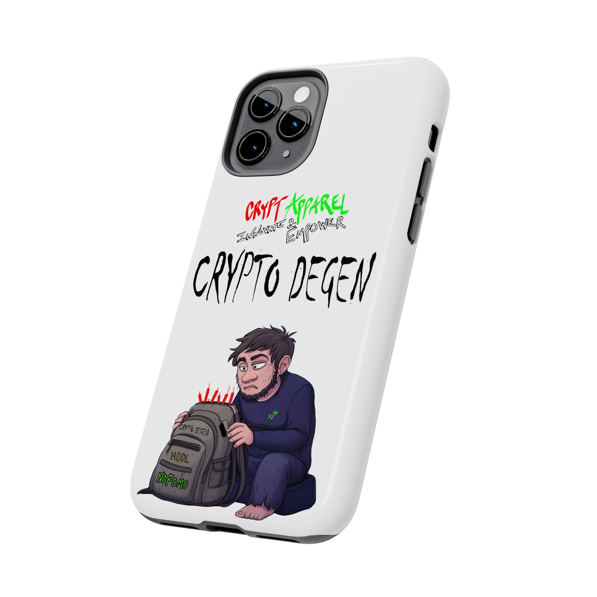 Crypto Degen Tough Phone Case — Cartoon HODL Backpack Design