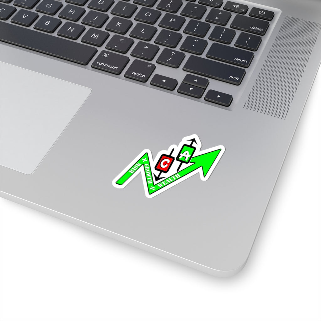 Sticker — Green Trading Arrow with Candlestick Icons (Risk vs Reward)