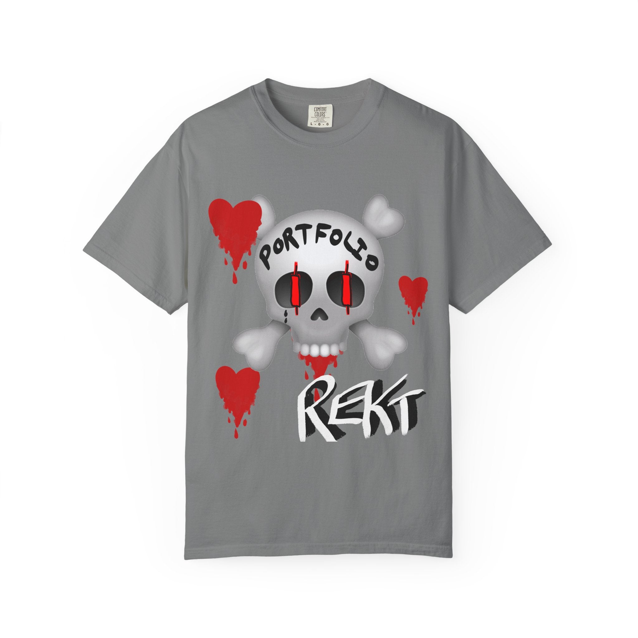 Crypto Rekt Portfolio Skull T-shirt | Crypt Apparel Bleeding Hearts Graphic Tee
