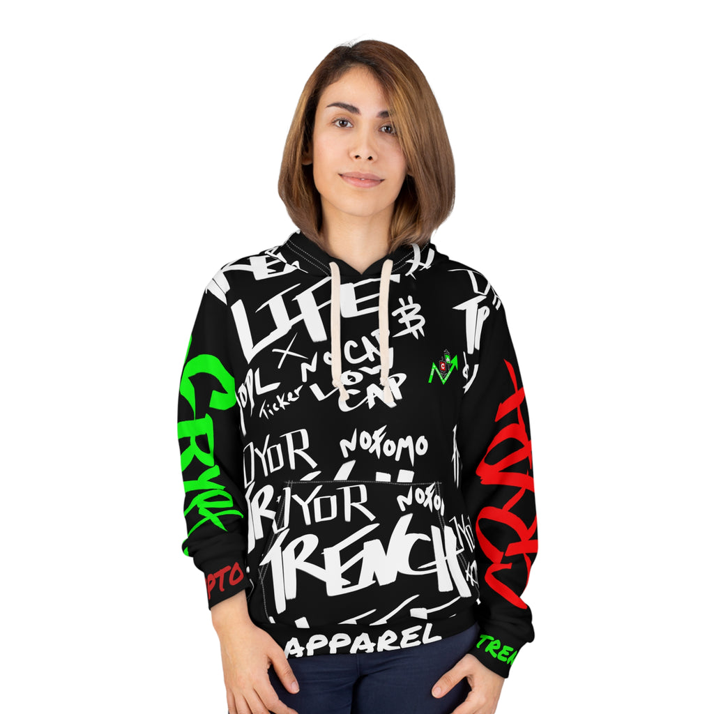 Trench Life Graffiti Hoodie | Crypt Apparel All-Over Print Crypto Inspired Streetwear
