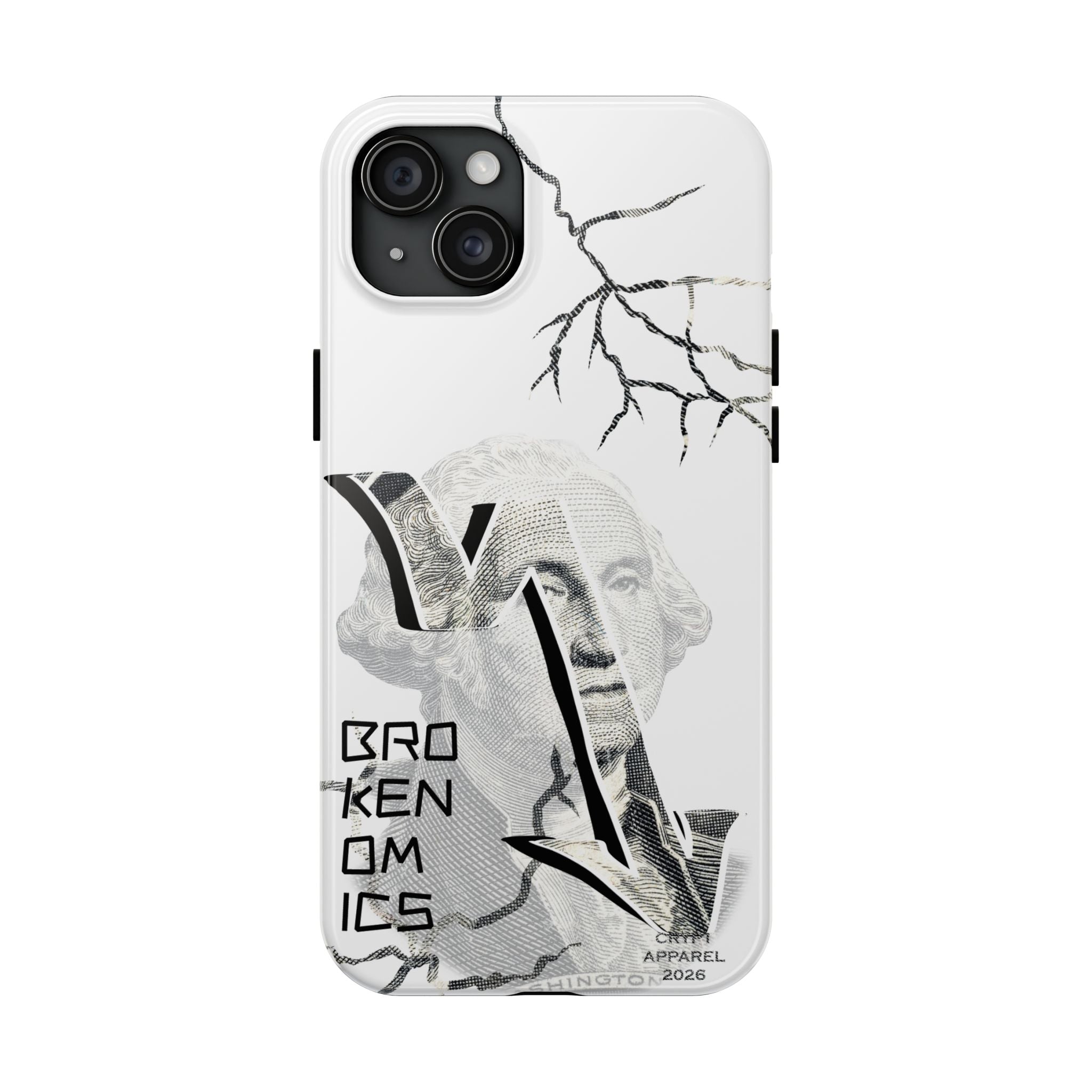 Brokenomics Crypto Tough Phone Case — 'Crypt Apparel' Cracked Dollar Graphic Protective Cover