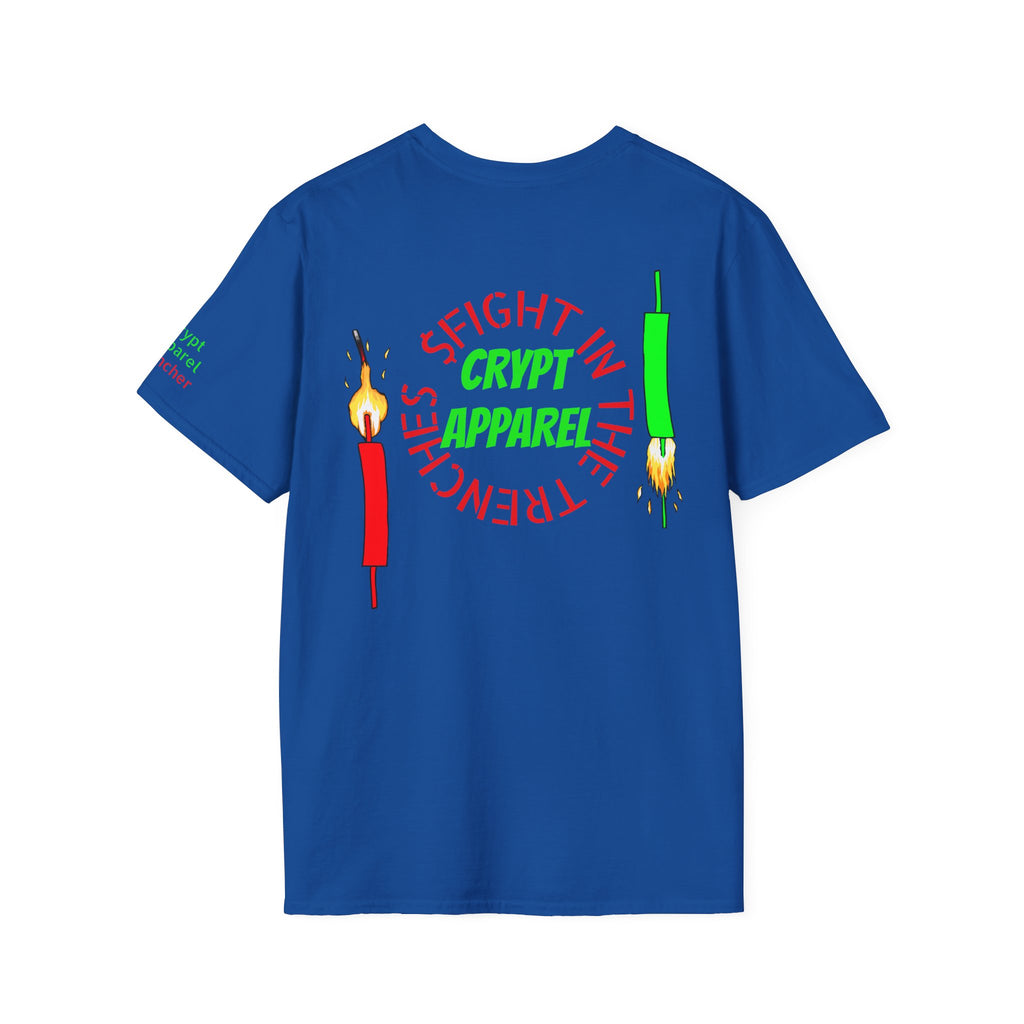 The Trenches Crypto T‑Shirt — 'Crypt Apparel' Graphic Tee with Candlesticks Design