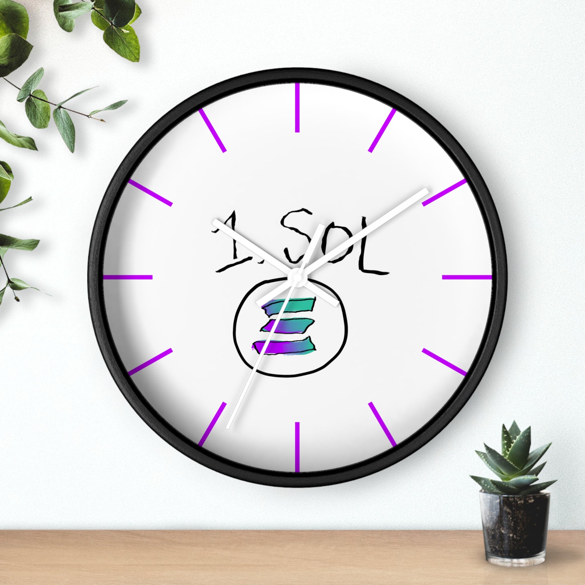 Meme Coin Milyunr crypto degen Wall Clock — Crypt Apparel SOL inspired White Clock with Purple Accents