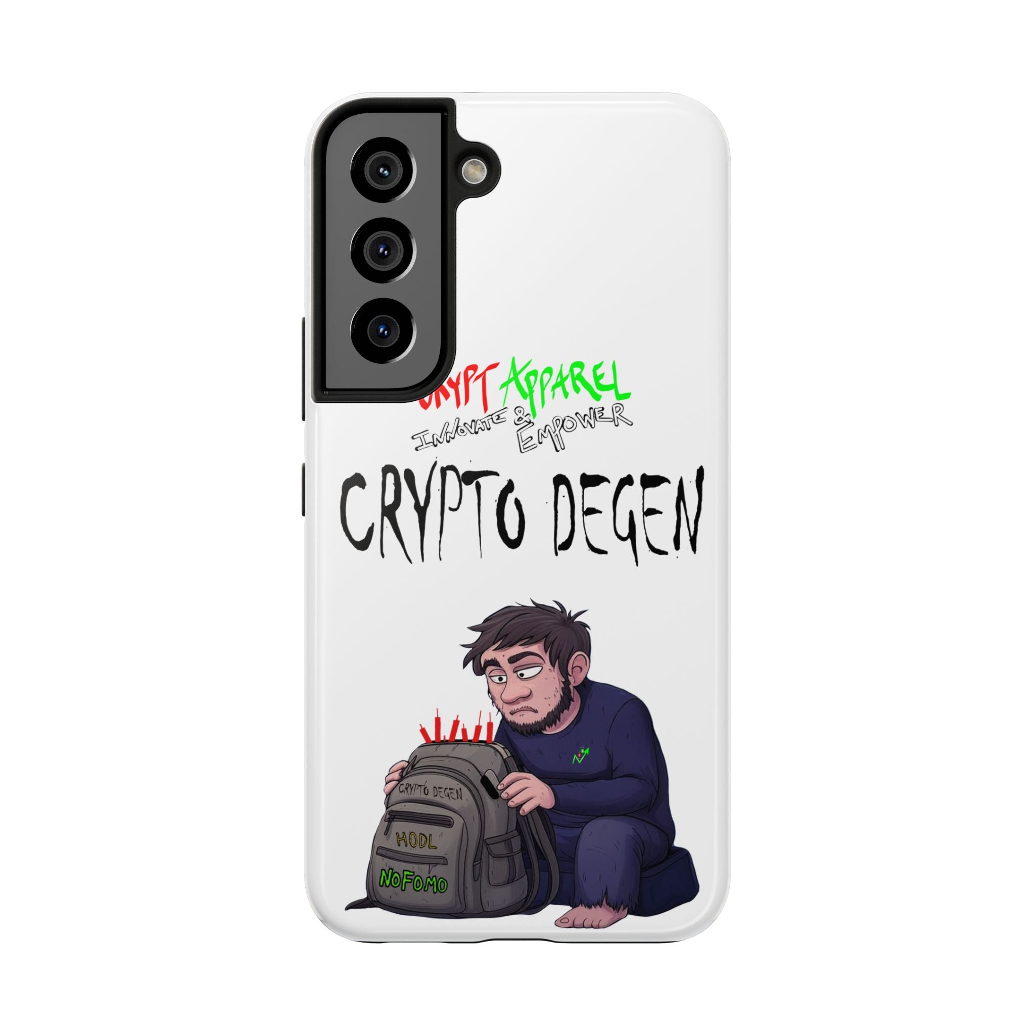 Crypto Degen Tough Phone Case — Cartoon HODL Backpack Design
