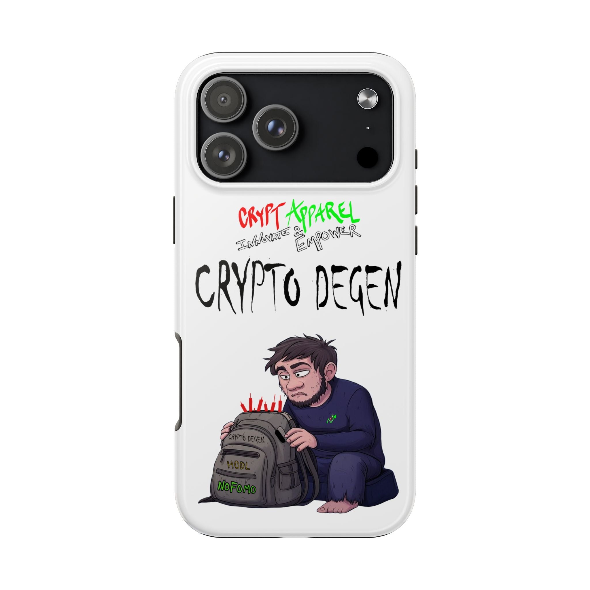 Crypto Degen Tough Phone Case — Cartoon HODL Backpack Design