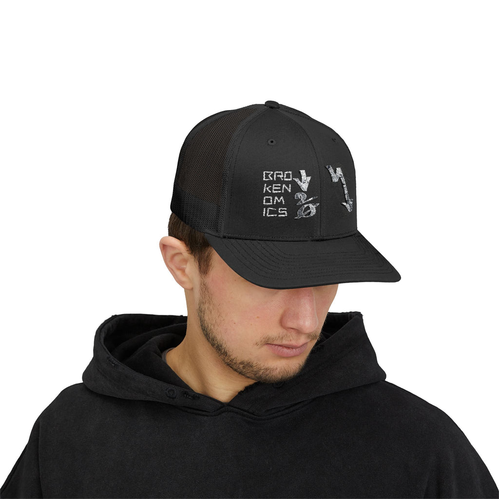 Brokenomics Crypto Trucker Cap - Crypt Apparel Distressed Arrow Graphic Snapback