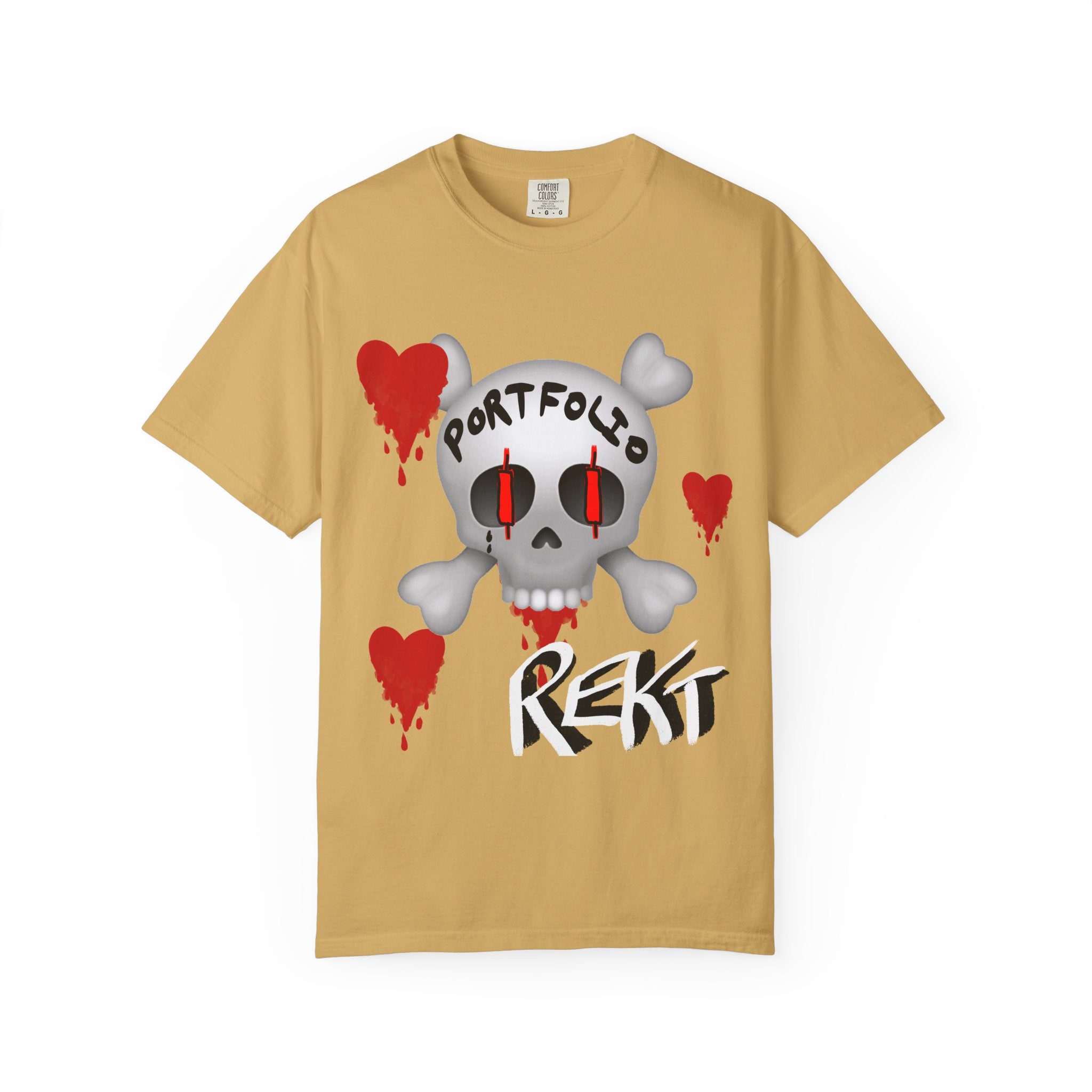 Crypto Rekt Portfolio Skull T-shirt | Crypt Apparel Bleeding Hearts Graphic Tee