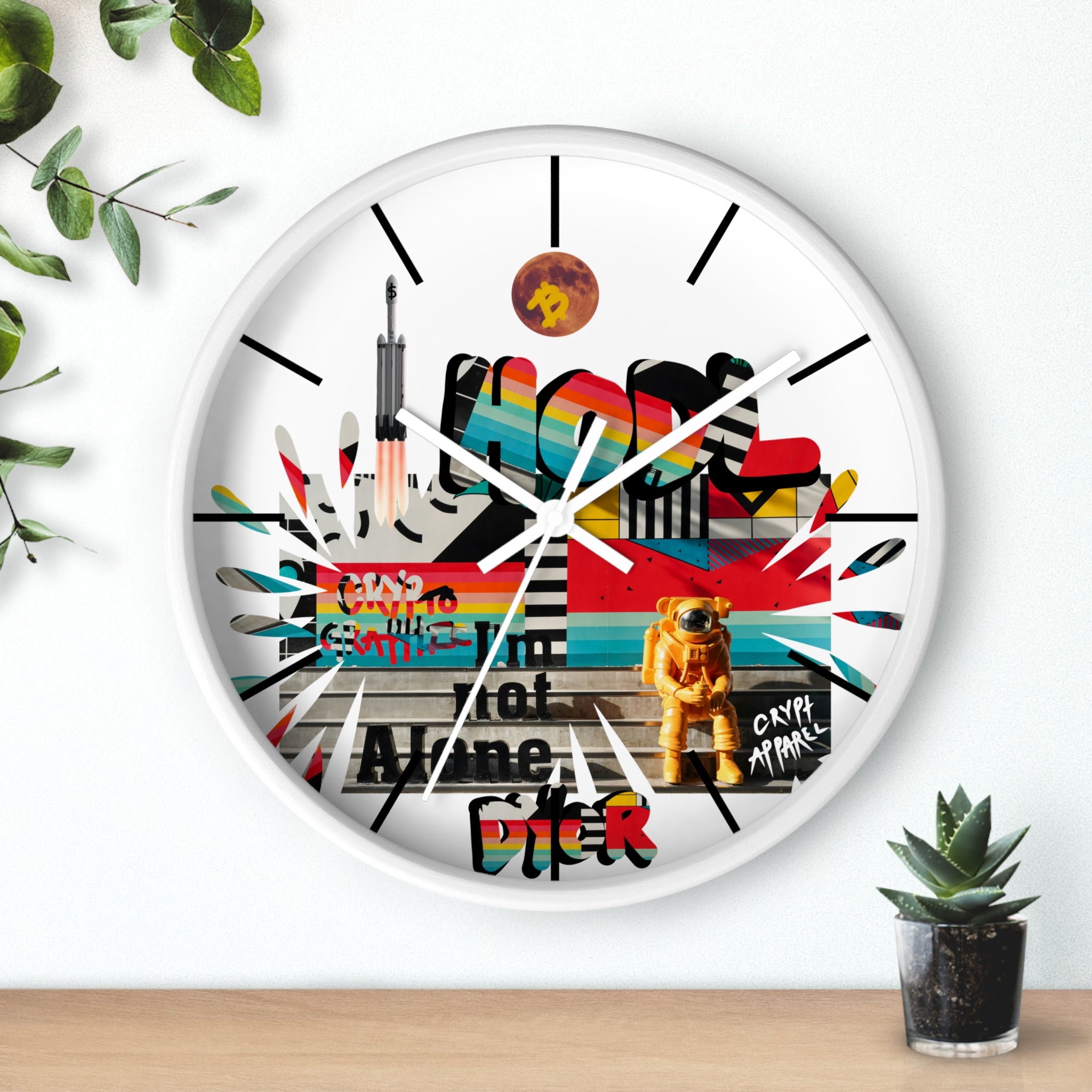 Urban Jungle Crypto Street Art Wall Clock — Crypt Apparel Colorful Urban Graffiti Timepiece