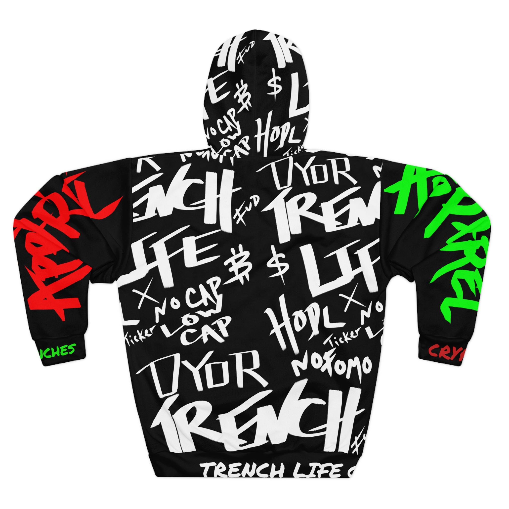 Trench Life Graffiti Hoodie | Crypt Apparel All-Over Print Crypto Inspired Streetwear