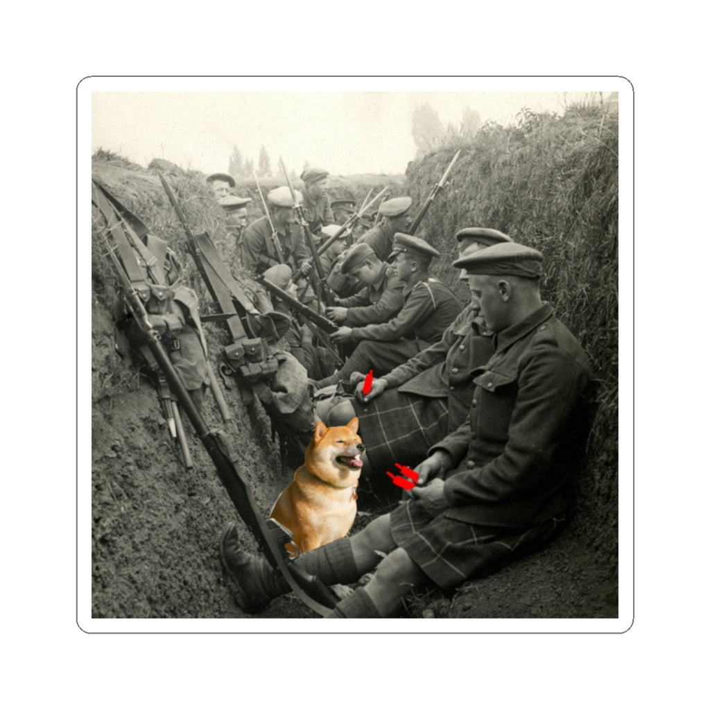 Trench Life WWI Trench Doge Sticker — Crypt Apparel Vintage Soldiers with Shiba Sticker