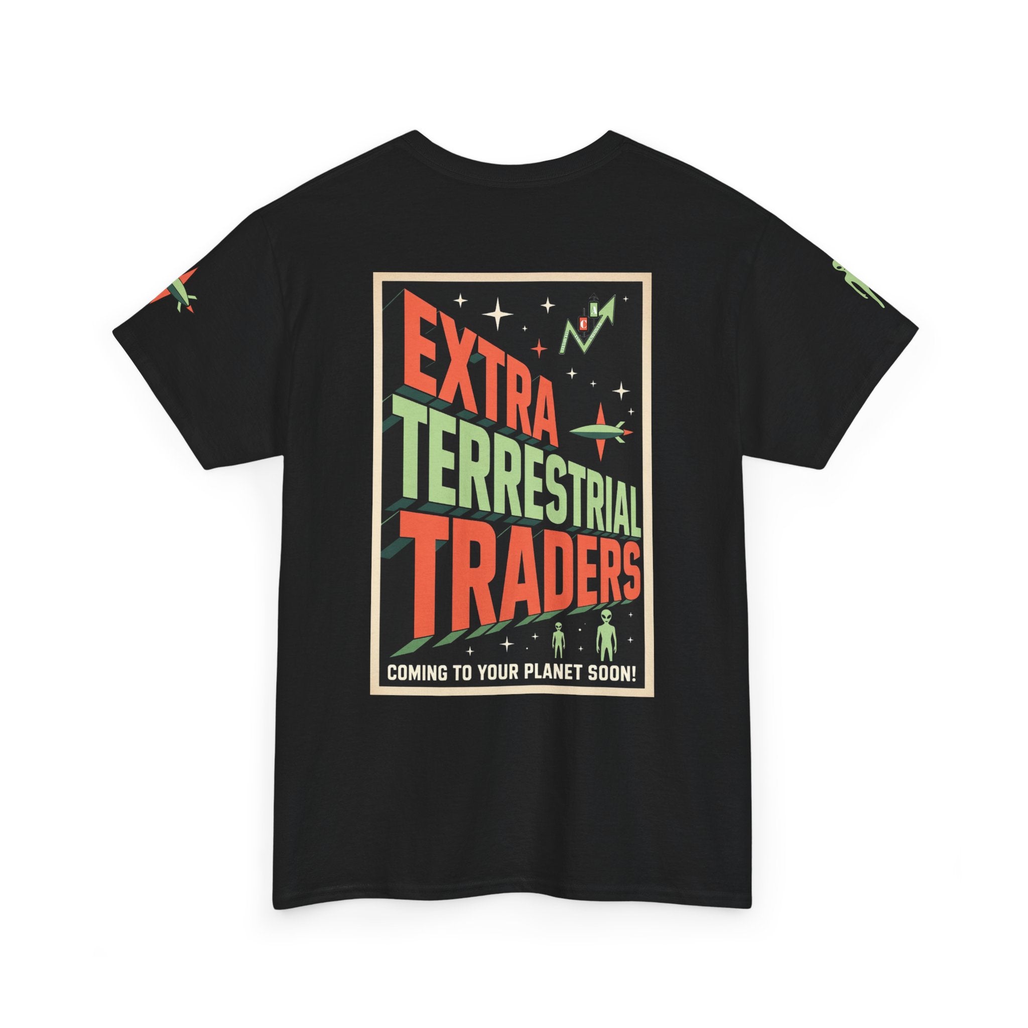 Extra Terrestrial Traders Crypto Graphic Tee — Retro Alien Poster Shirt
