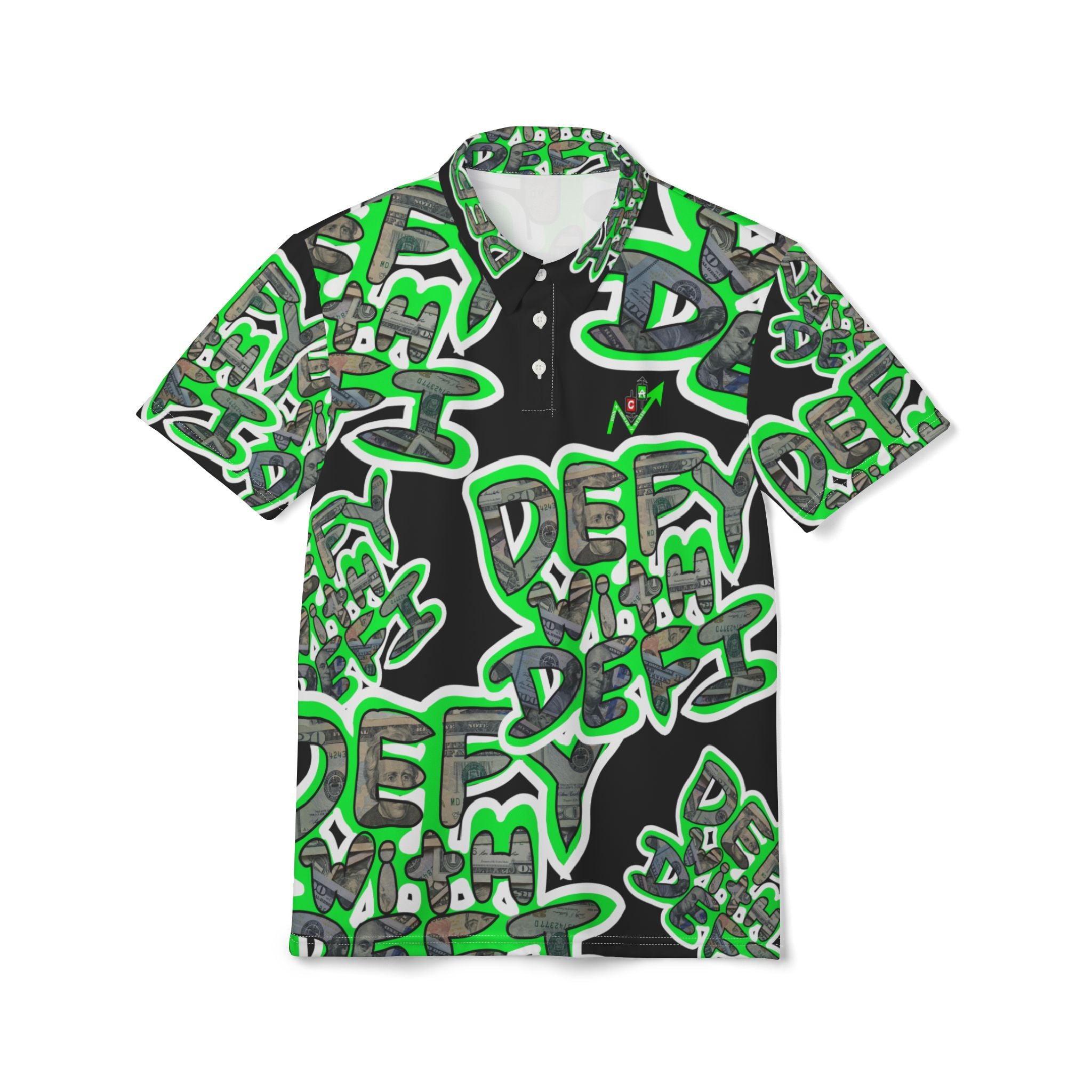 Defy with Defi Graffiti Polo Shirt | Crypt Apparel All-Over Print Streetwear