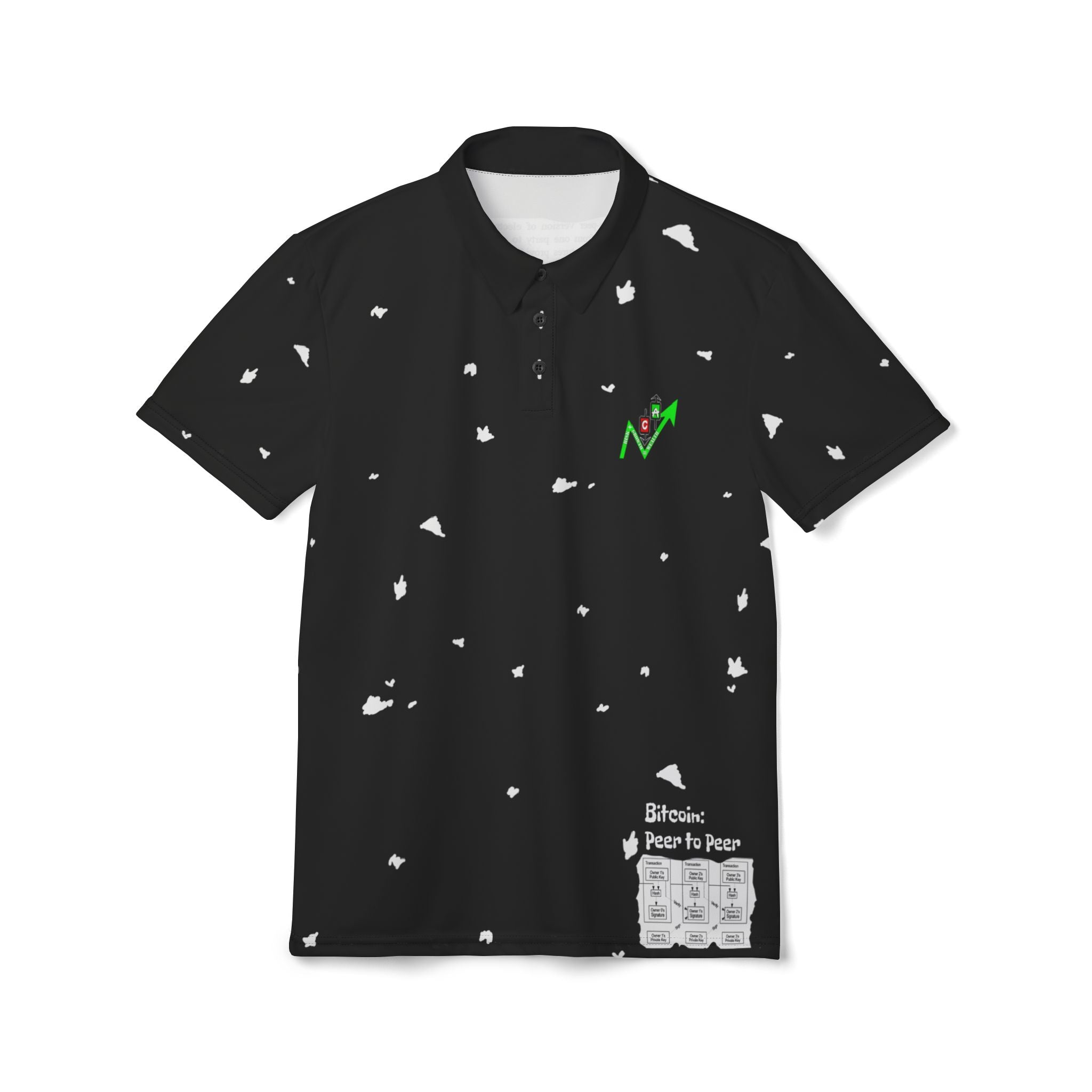 Crypt Apparel Bitcoin inspired Polo Shirt | Bitcoin White Paper Pattern
