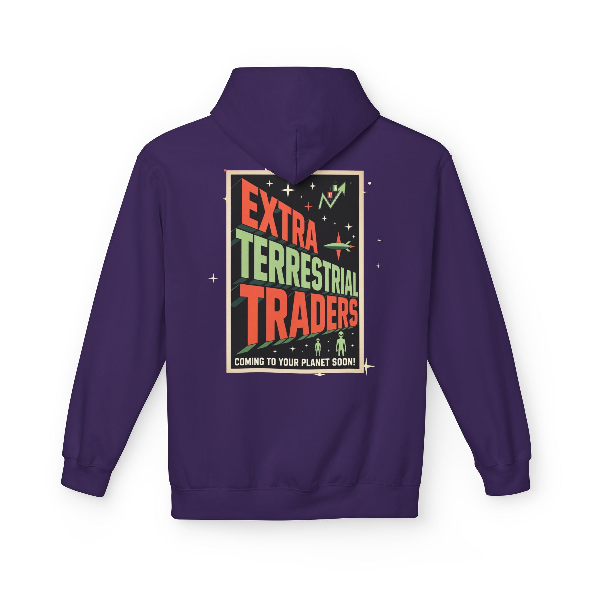 Extra Terrestrial Traders Crypto Hoodie — “Not Alone” Crypt Apparel Retro Sci‑Fi Graphic