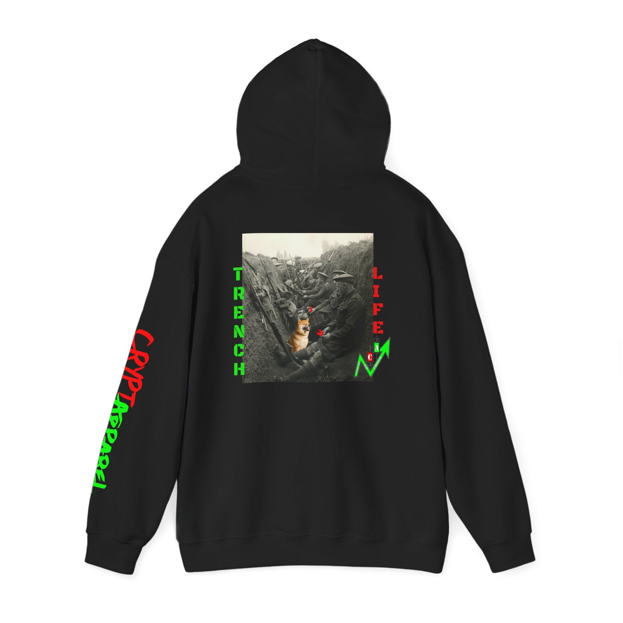 The Trenches Crypto Meme Hoodie — Crypt Apparel Trench Life Graphic Streetwear Hoodie