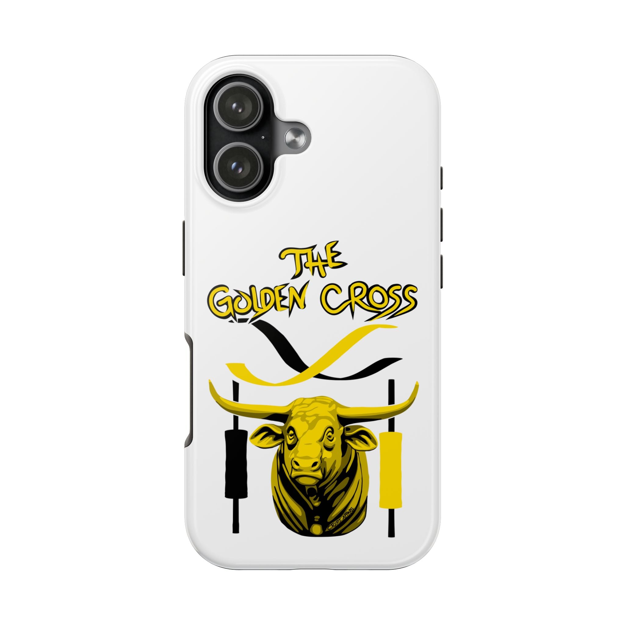 The Golden Cross Tough Phone Case — Crypt Apparel Rugged Crypto Bull Graphic Protective Cover