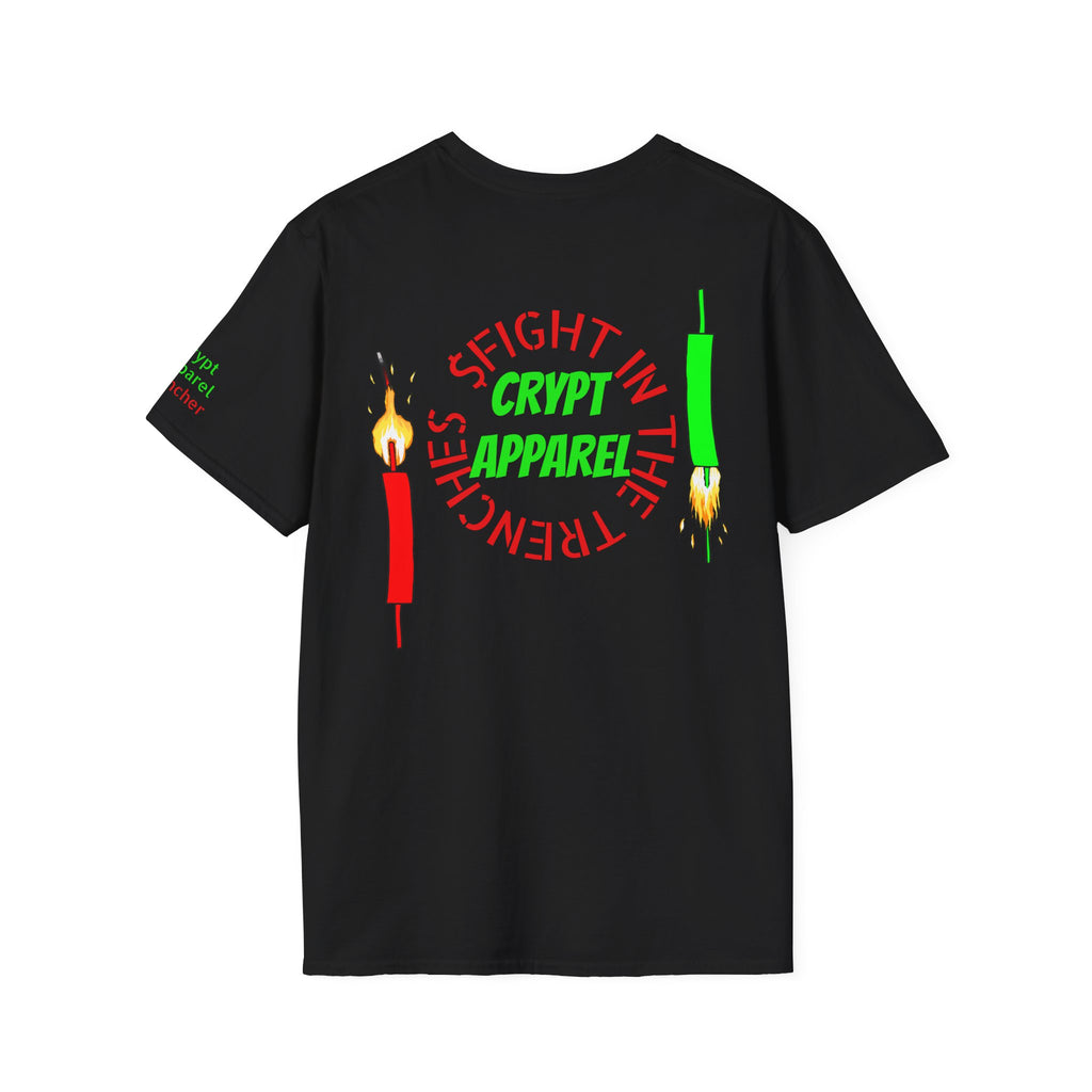 The Trenches Crypto T‑Shirt — 'Crypt Apparel' Graphic Tee with Candlesticks Design