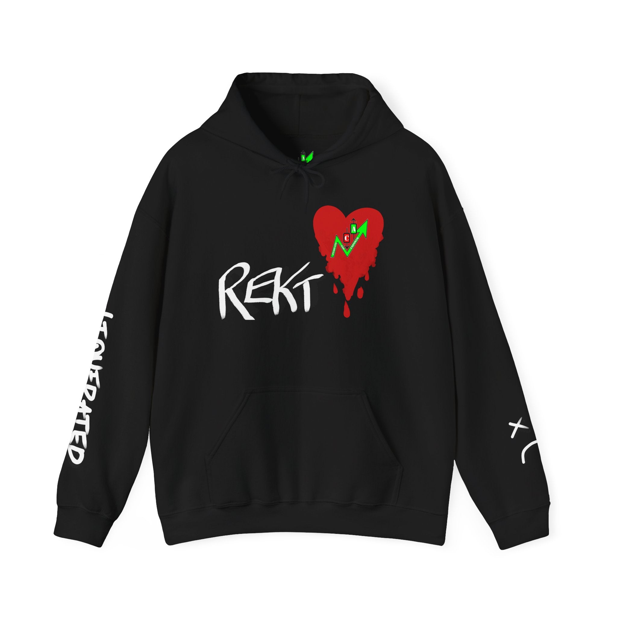Rekt Portfolio Crypto Trading Hoodie – Crypt Apparel Skull Heart Graffiti Streetwear Pullover