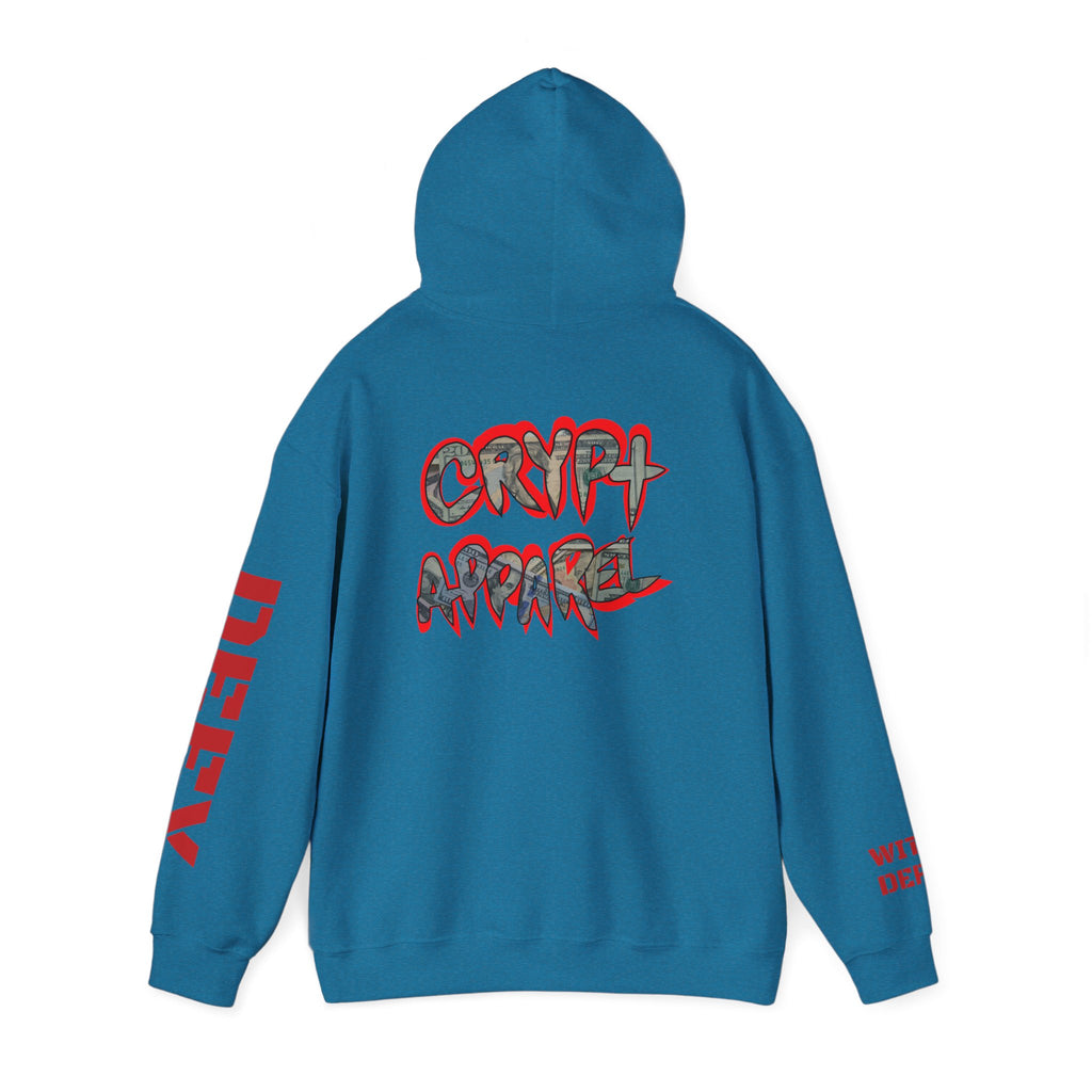 Defy With DeFi Crypto Inspired Hoodie | Crypt Apparel Graffiti Style hooded sweatshirt