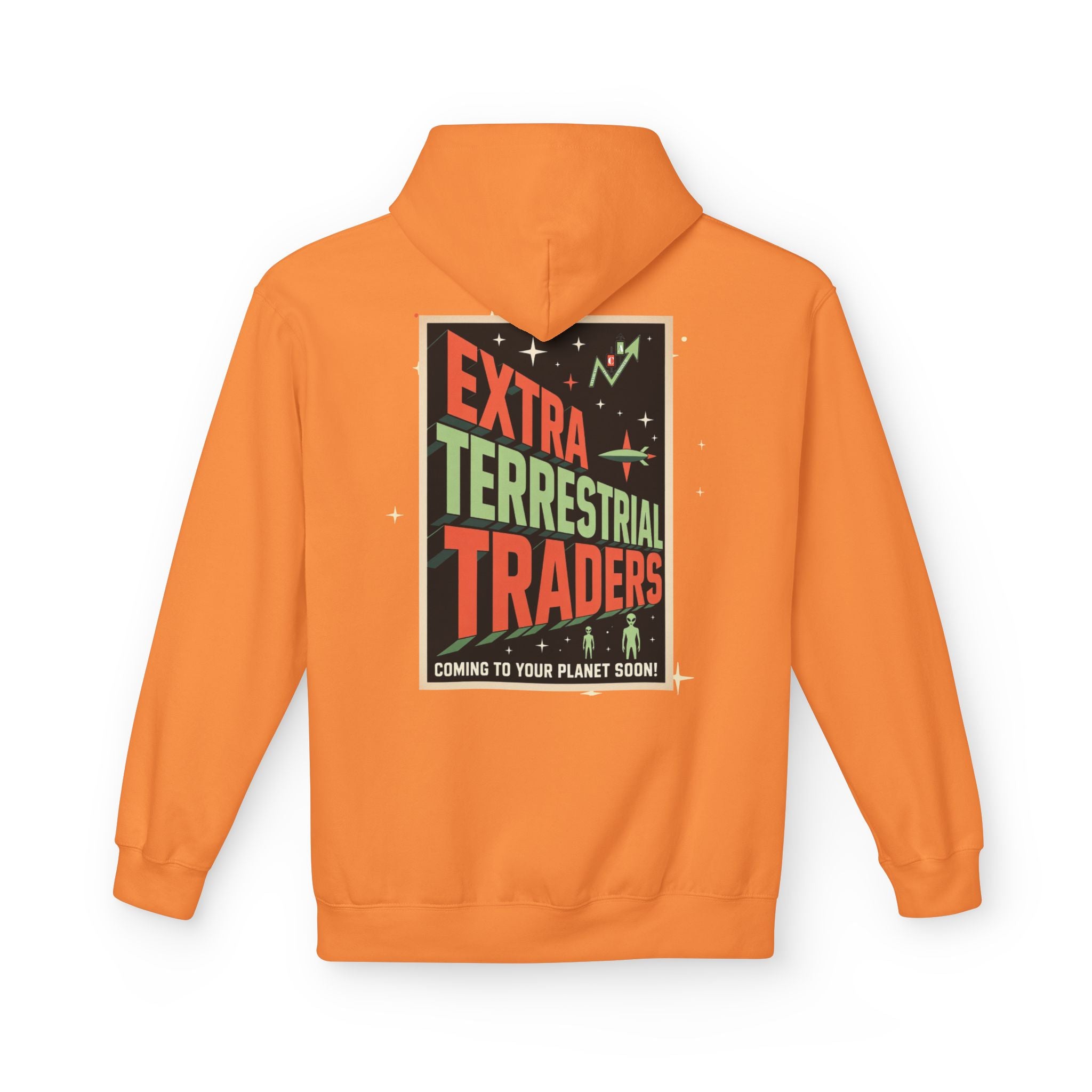 Extra Terrestrial Traders Crypto Hoodie — “Not Alone” Crypt Apparel Retro Sci‑Fi Graphic