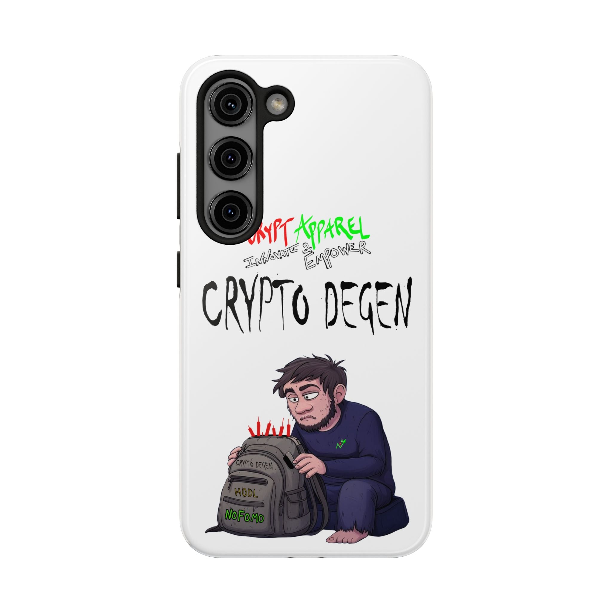 Crypto Degen Tough Phone Case — Cartoon HODL Backpack Design