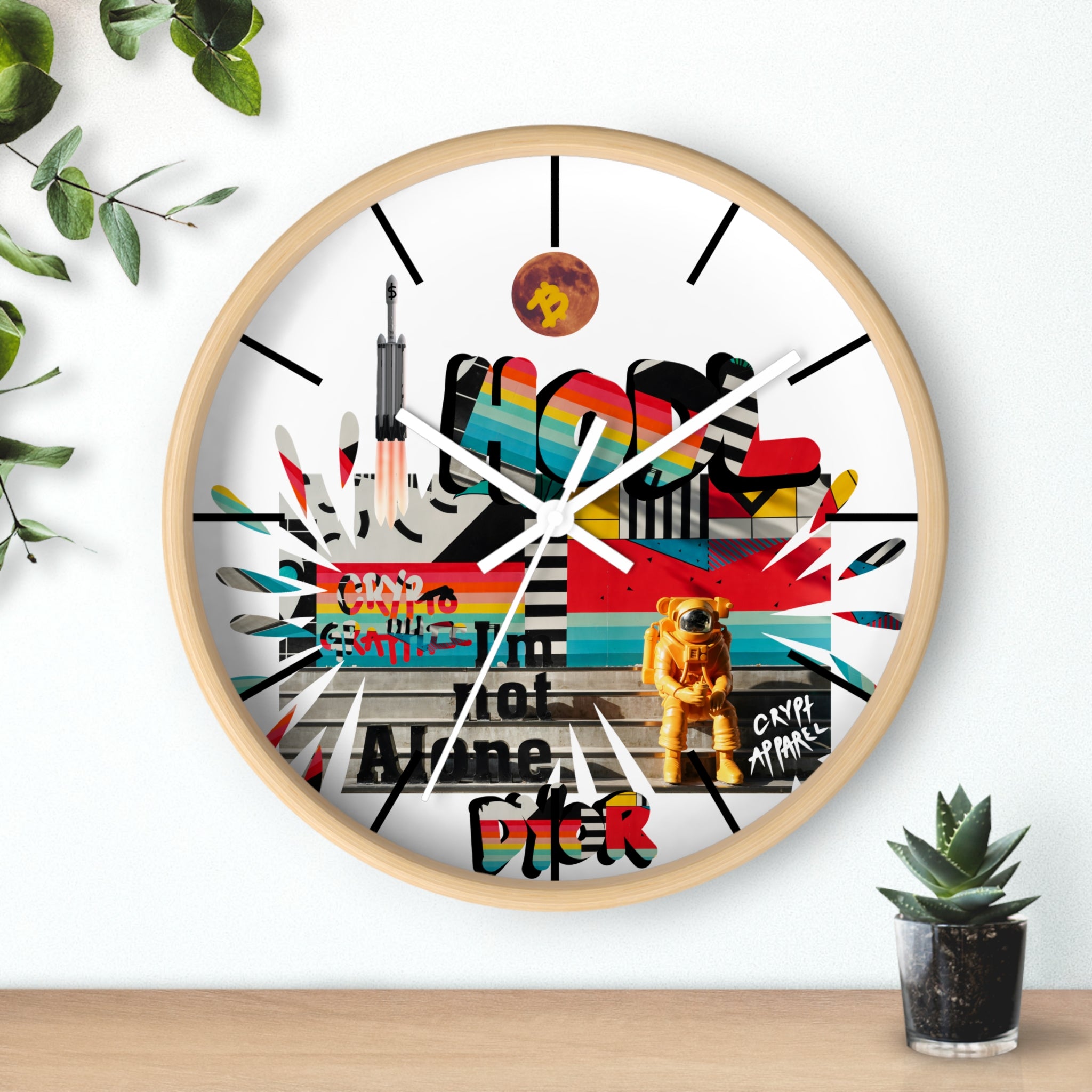 Urban Jungle Crypto Street Art Wall Clock — Crypt Apparel Colorful Urban Graffiti Timepiece
