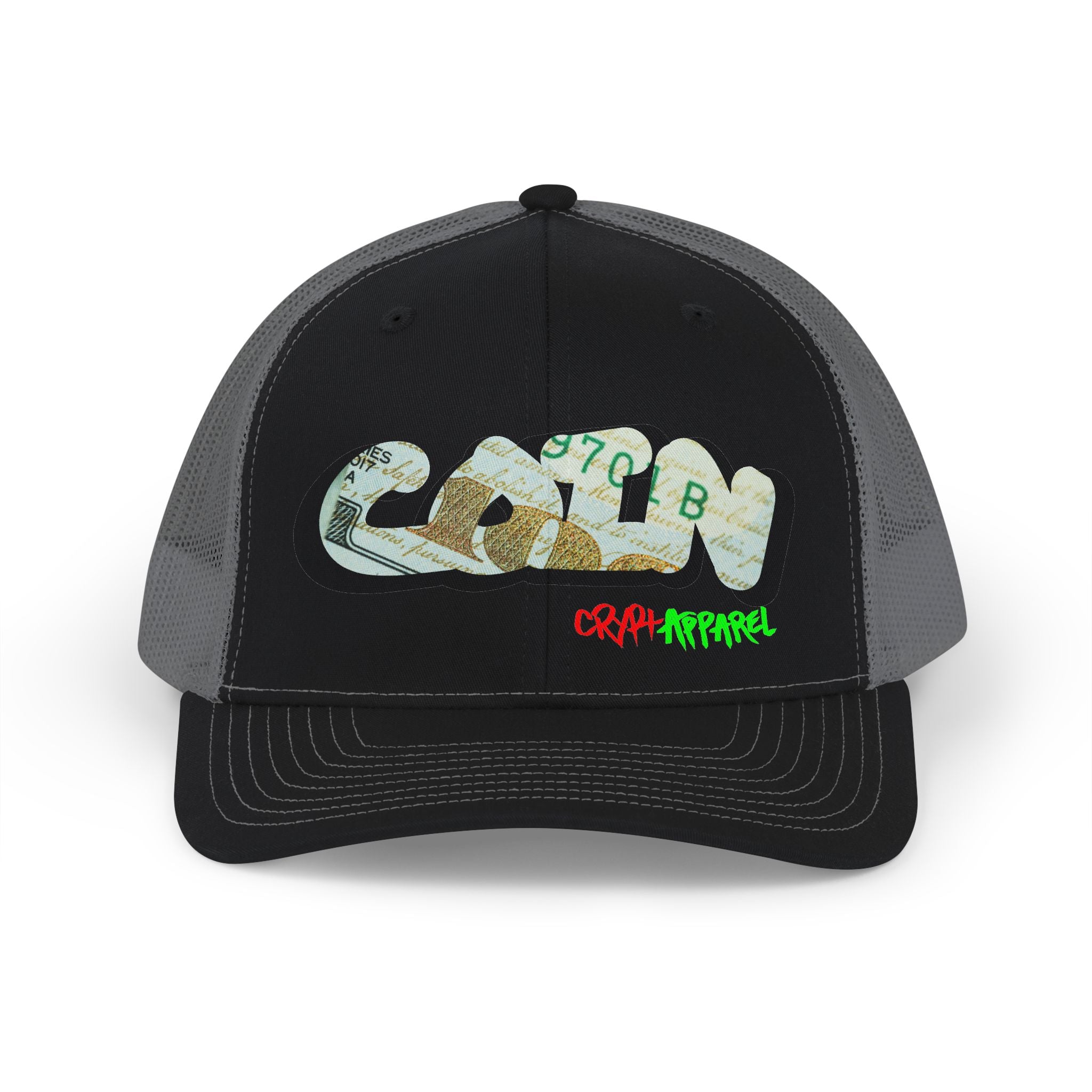 CA 100 Coin Crypto Snapback | Crypt Apparel Money Graffiti Snapback Trucker Cap