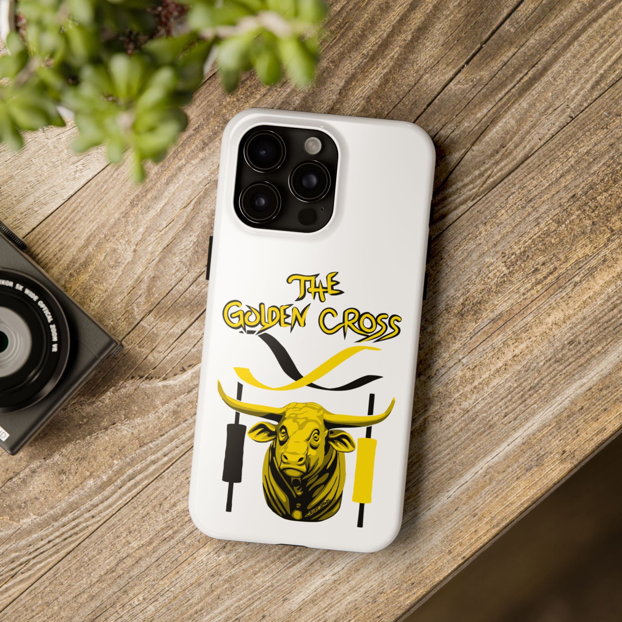 The Golden Cross Tough Phone Case — Crypt Apparel Rugged Crypto Bull Graphic Protective Cover