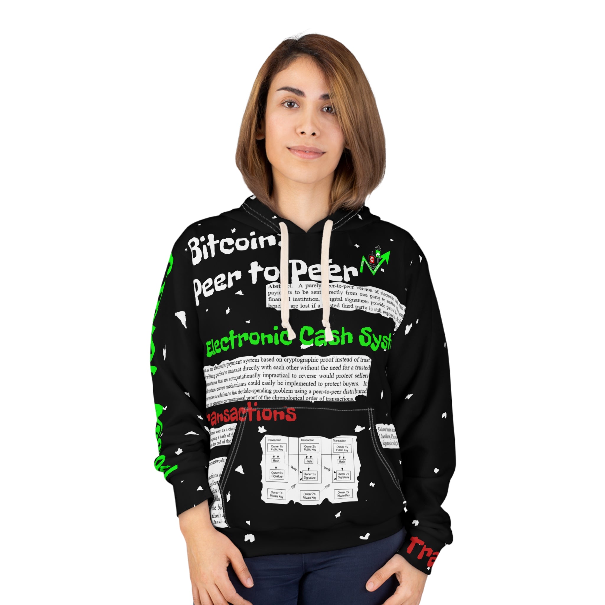 Bitcoin inspired Peer to Peer Hoodie | Electronic Cash System, Crypto Diagram Print