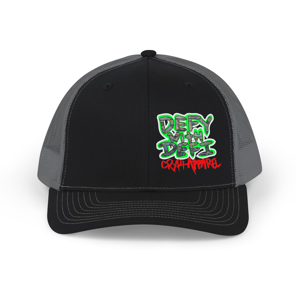 'Defy with Defi' Web3 Graffiti Trucker Cap - Crypt Apparel Snapback Mesh Hat