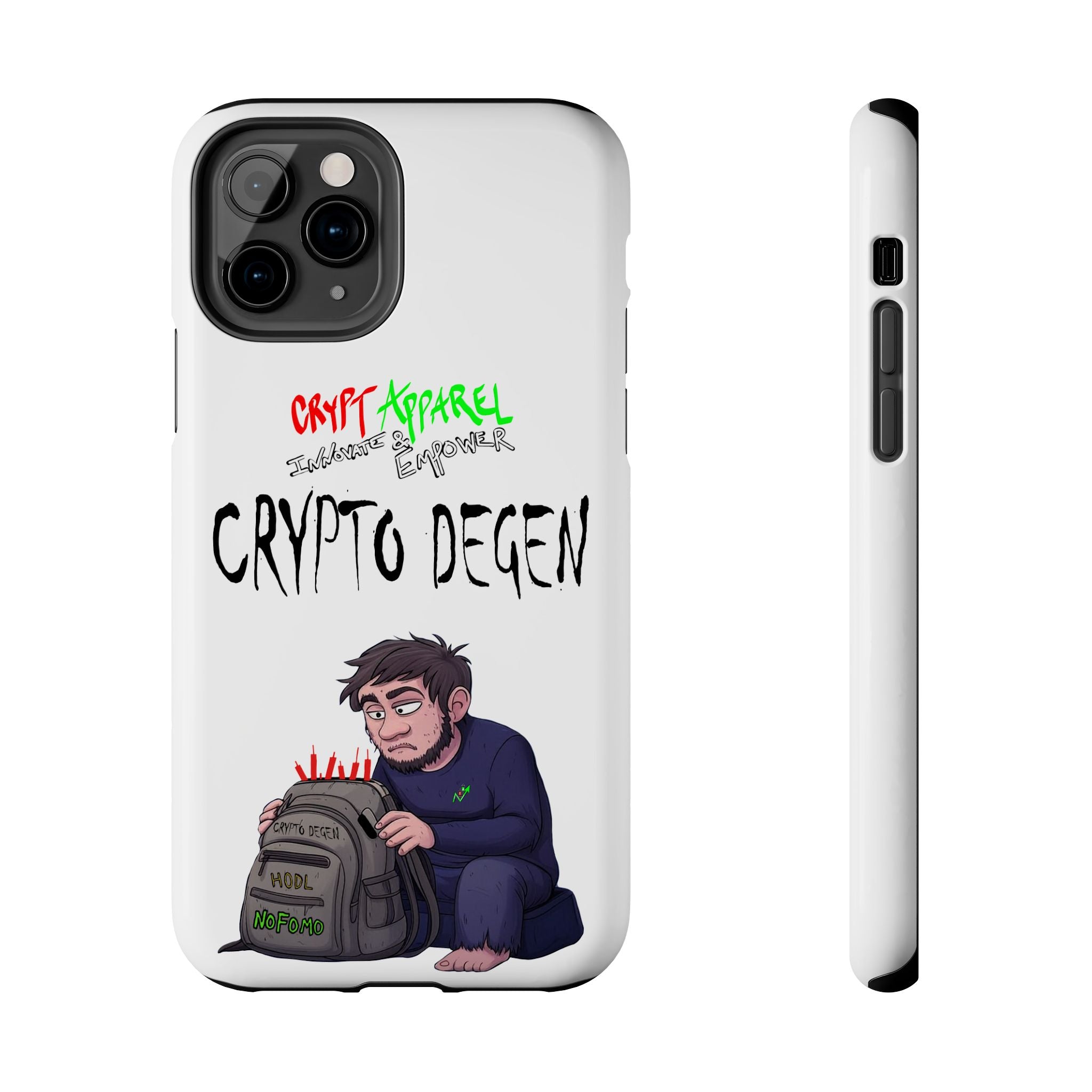 Crypto Degen Tough Phone Case — Cartoon HODL Backpack Design