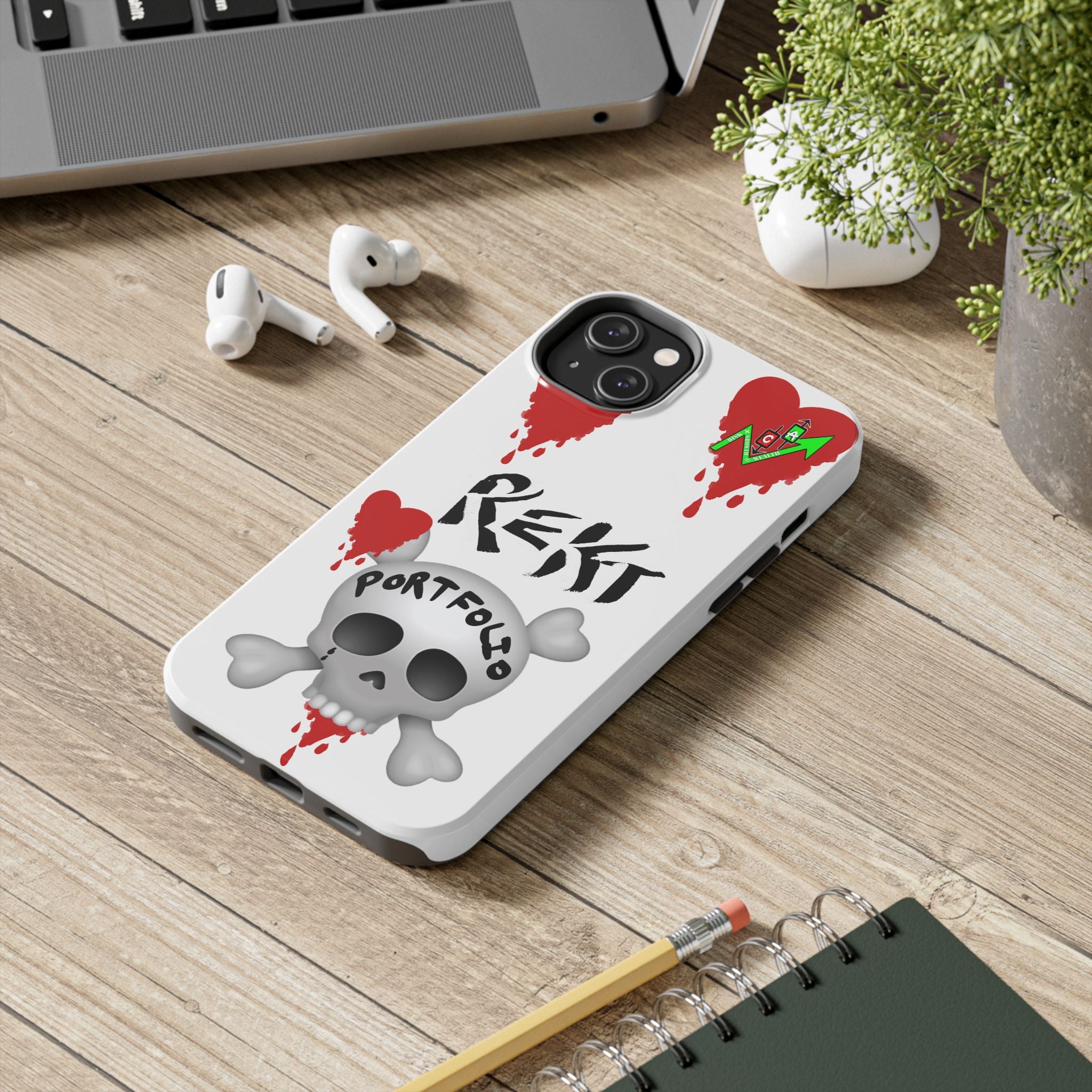 Rekt Portfolio Tough Phone Case — Skull & Dripping Heart Protective Cover