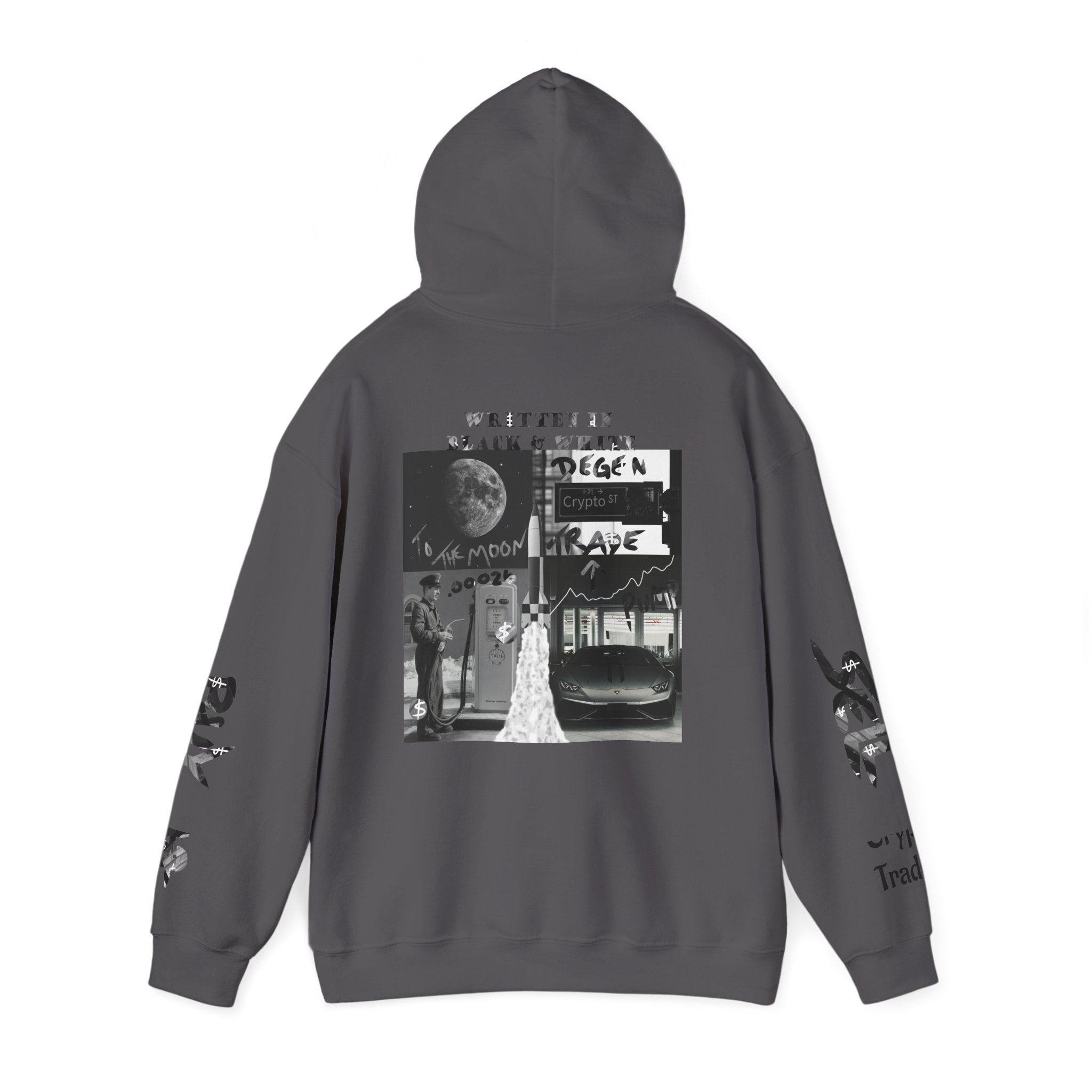 Black & White Crypto Collage Hoodie | Crypt Apparel Graphic Sweatshirt